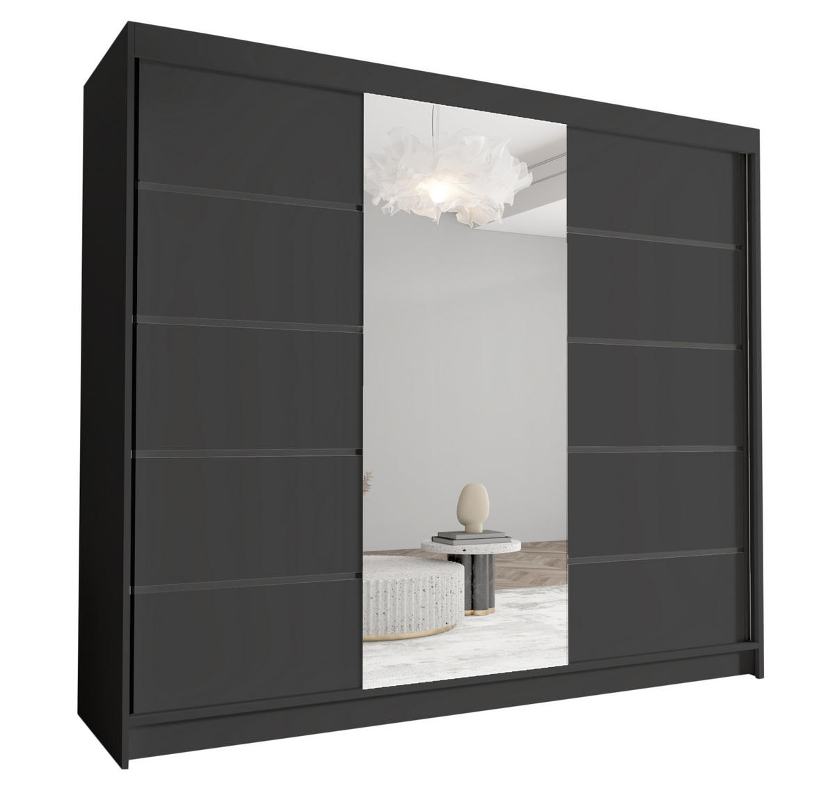 SCHWEBETÜRENSCHRANK Davos VI - 250 cm - Schwarz, Holzwerkstoff/Metall (250/215/58cm) - Sofnet
