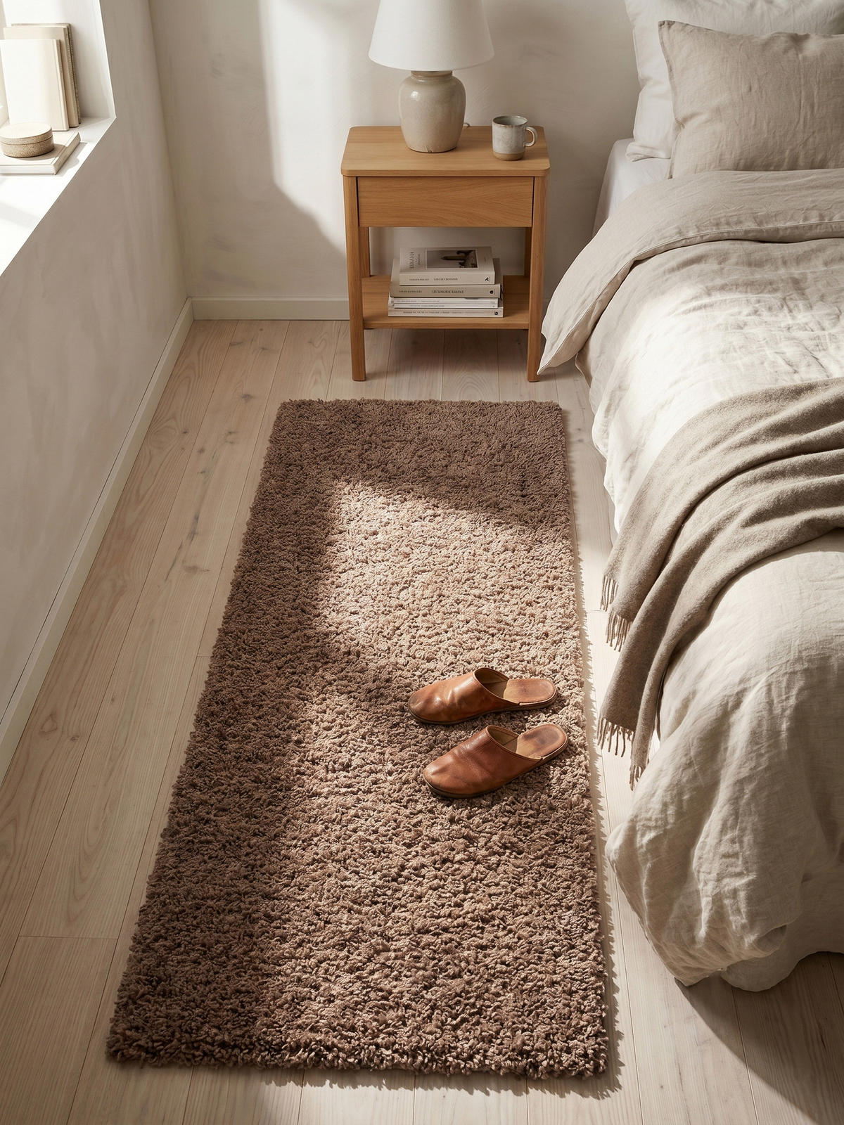 TEPPICH Hochflor Unifarben Polypropylen Wohnzimmer Shaggy Mokka Läufer 60x110 - Braun, Textil (60/110cm) - KADIMA DESIGN