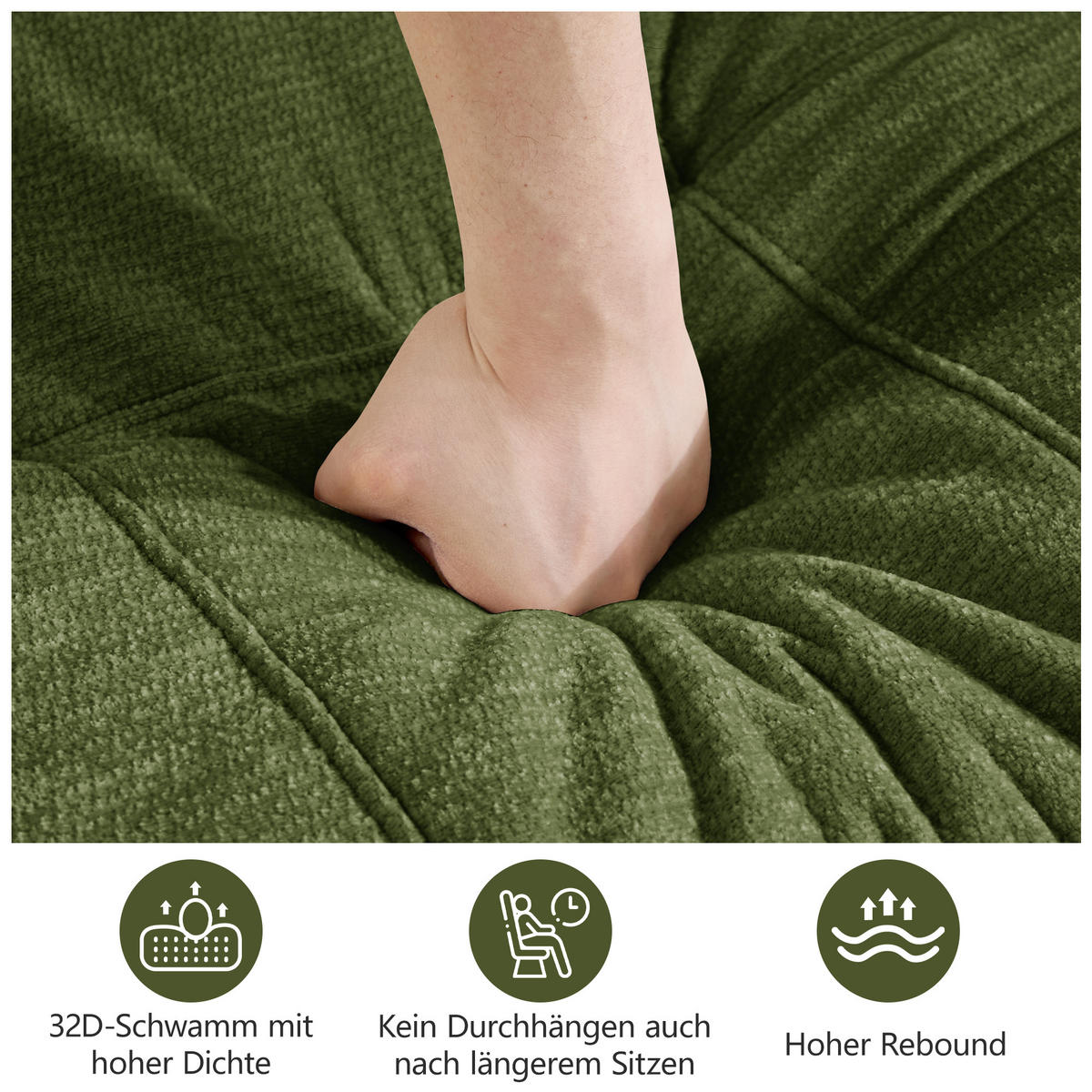 ECKSOFA 334/160/68 cm Grün Chenille mit 1 Fußhocker - Grün, Textil (334/160cm) - Oxeza