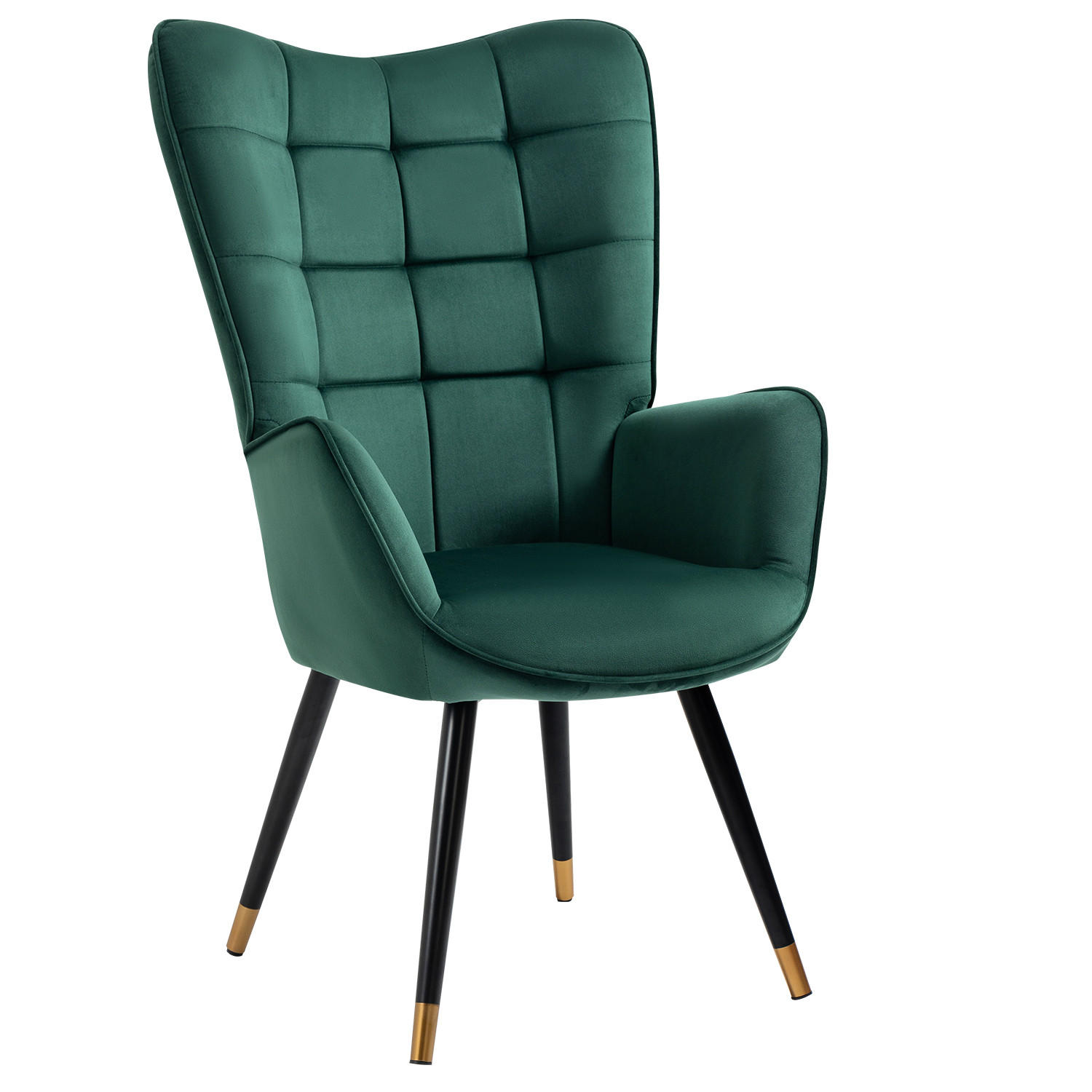 OHRENSESSEL aus Samt in Grün mit goldenen Beinen - Dunkelgrün, Textil/Metall (66/108/50cm) - Meubles Cosy