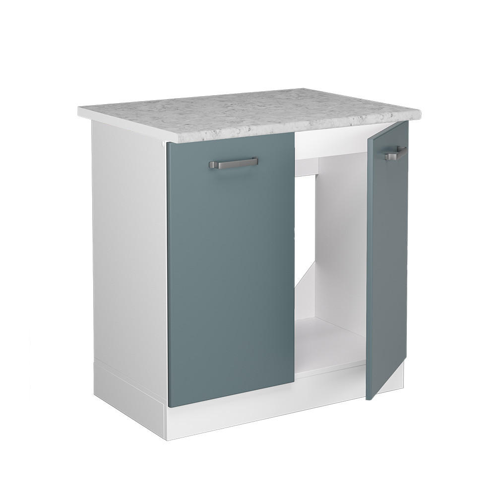 SPÜLENUNTERSCHRANK R-Line Blau-Grau 80 cm, AP Marmor - Blaugrau/Weiß, Holzwerkstoff (80/81.6/60cm) - Vicco