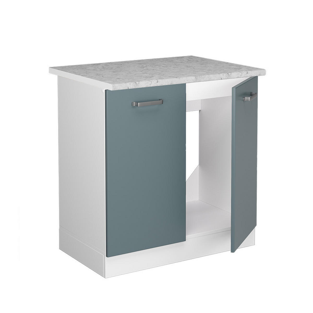 SPÜLENUNTERSCHRANK R-Line Blau-Grau 80 cm, AP Marmor - Blaugrau/Weiß, Holzwerkstoff (80/81.6/60cm) - Vicco