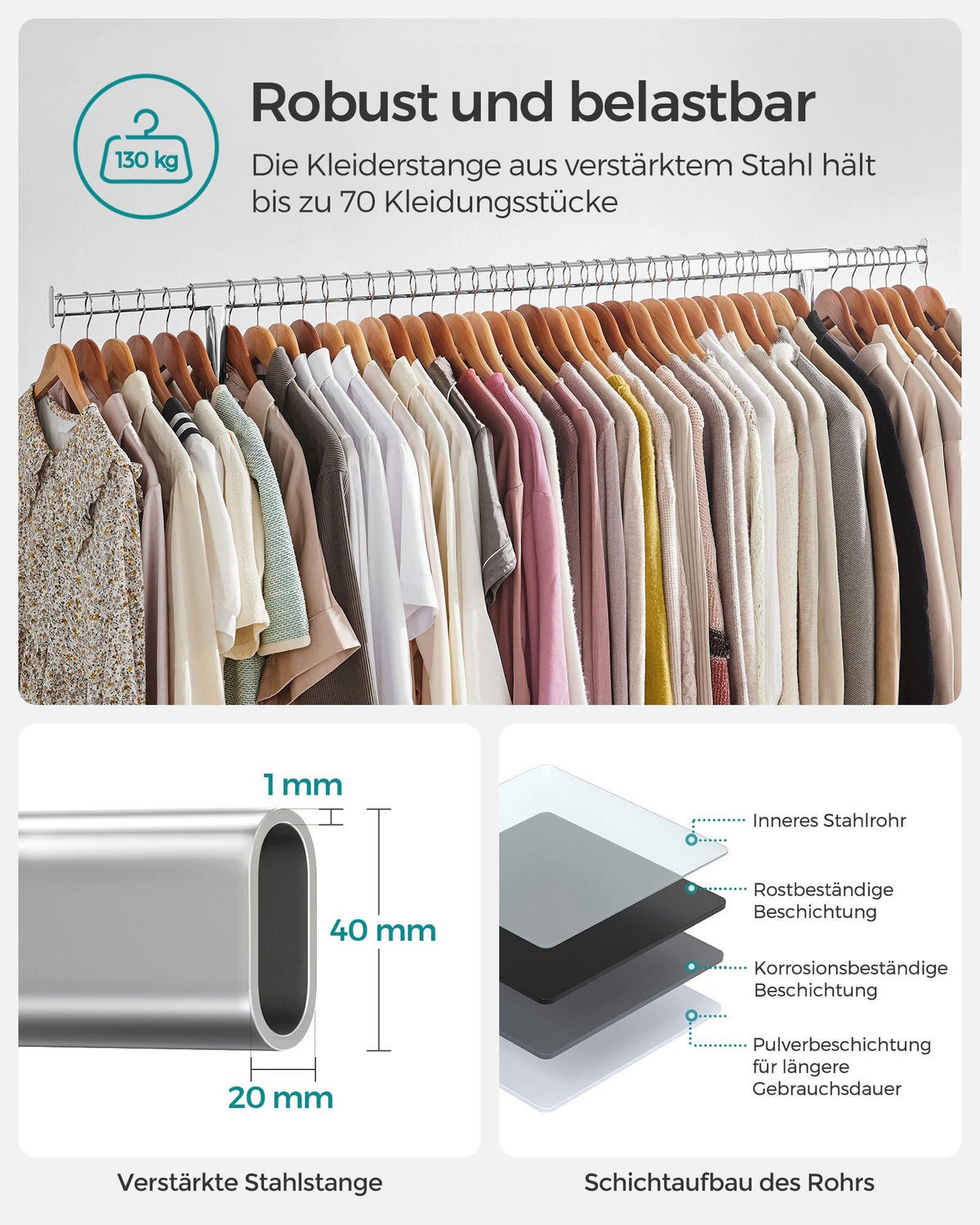 SCHWERLASTREGAL PRAIA - Silberfarben, Metall (150/160/45cm) - Hansiro