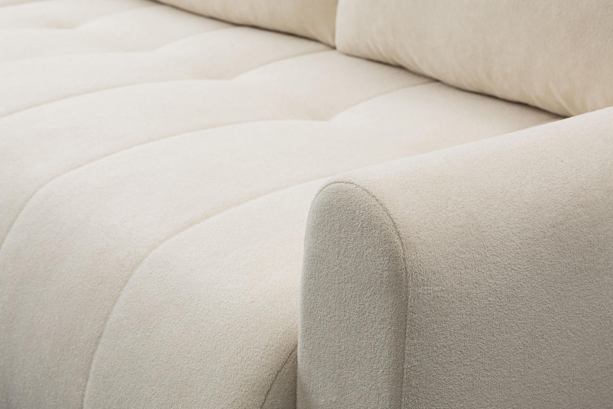 ECKSOFA Primo mit Schlaffunktion und Bettkasten in Cordstoff - Creme/Schwarz, Holz/Holzwerkstoff (245/143cm) - Ravio