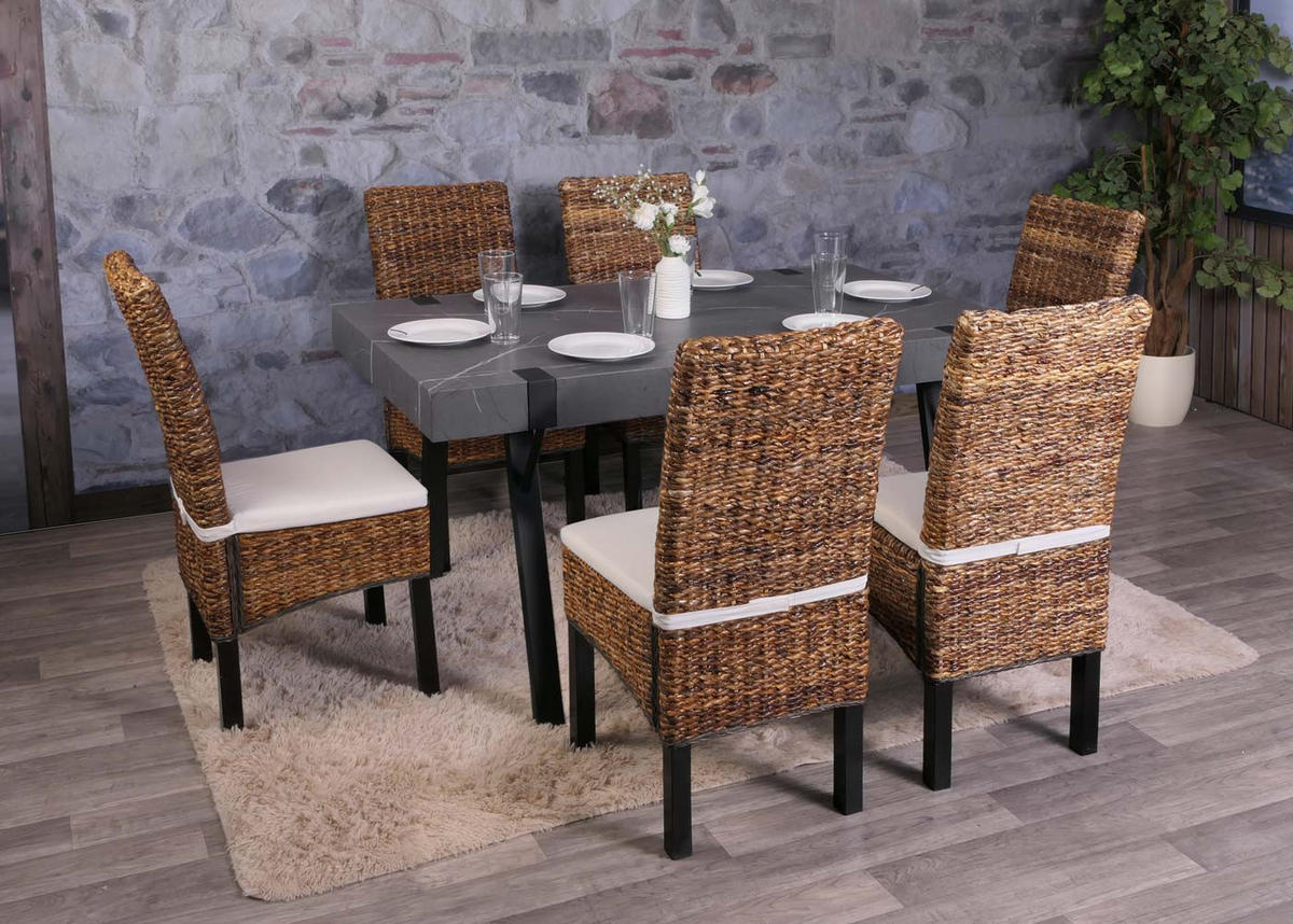 ESSZIMMERSTUHL 6er-Set Korbstuhl Stuhl Malibu Bananengeflecht 96x46x41cm Sitzhöhe 46cm dunkel mit Kissen - Dunkelbraun, Kunststoff (46/96/41cm) - CHEFGASTRO