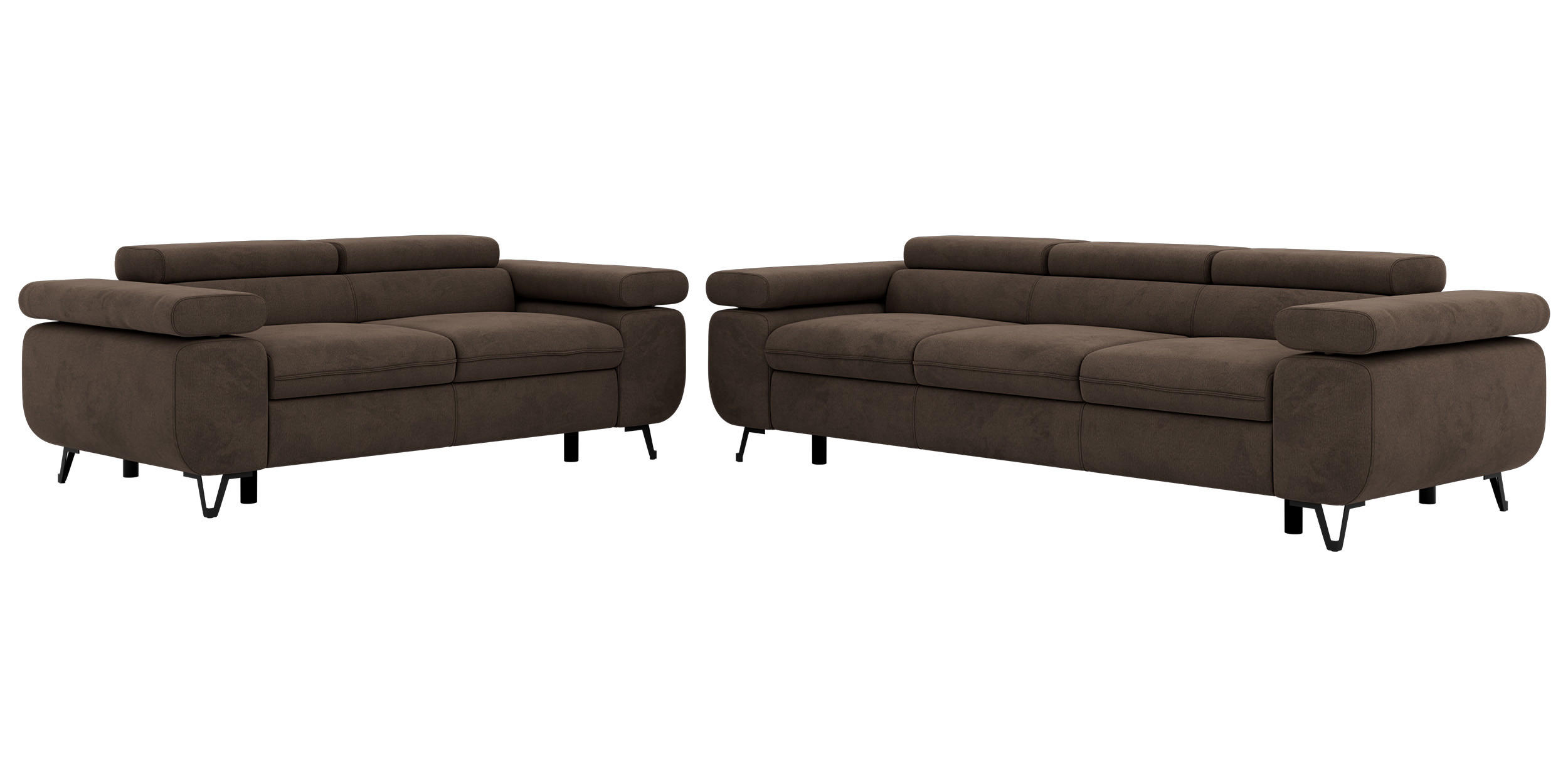 SITZGARNITUR PETER 2+3 - Braun Velvet - Schwarz/Braun, Textil/Metall (262/76/99cm) - MKS