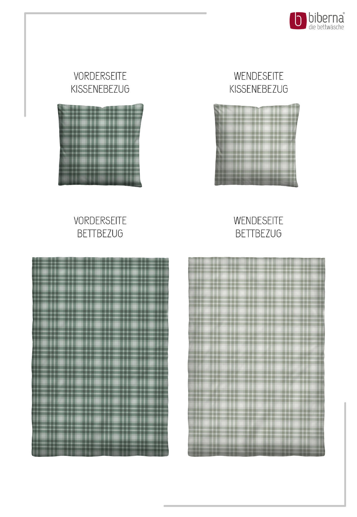 BETTWÄSCHE-GARNITUR Premium Biber Karo Tartan salbei, 135x200 cm + 80x80 cm - Salbeigrün, Textil (135/200cm) - biberna