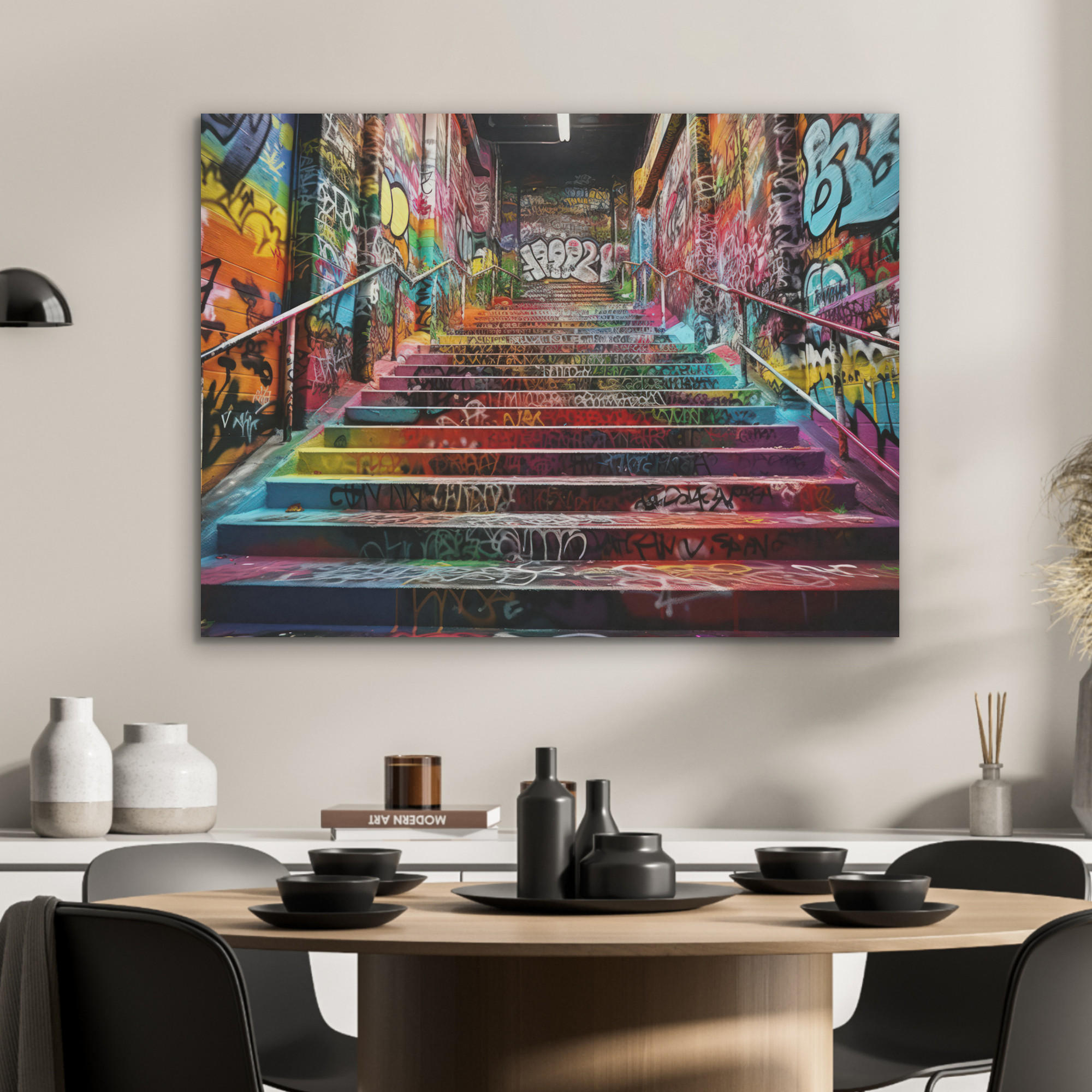 AKUSTIKPANEEL Treppe - Graffiti - Farben - Kunst 80x60 cm - Multicolor, Textil (80/0.9/60cm) - MuchoWow