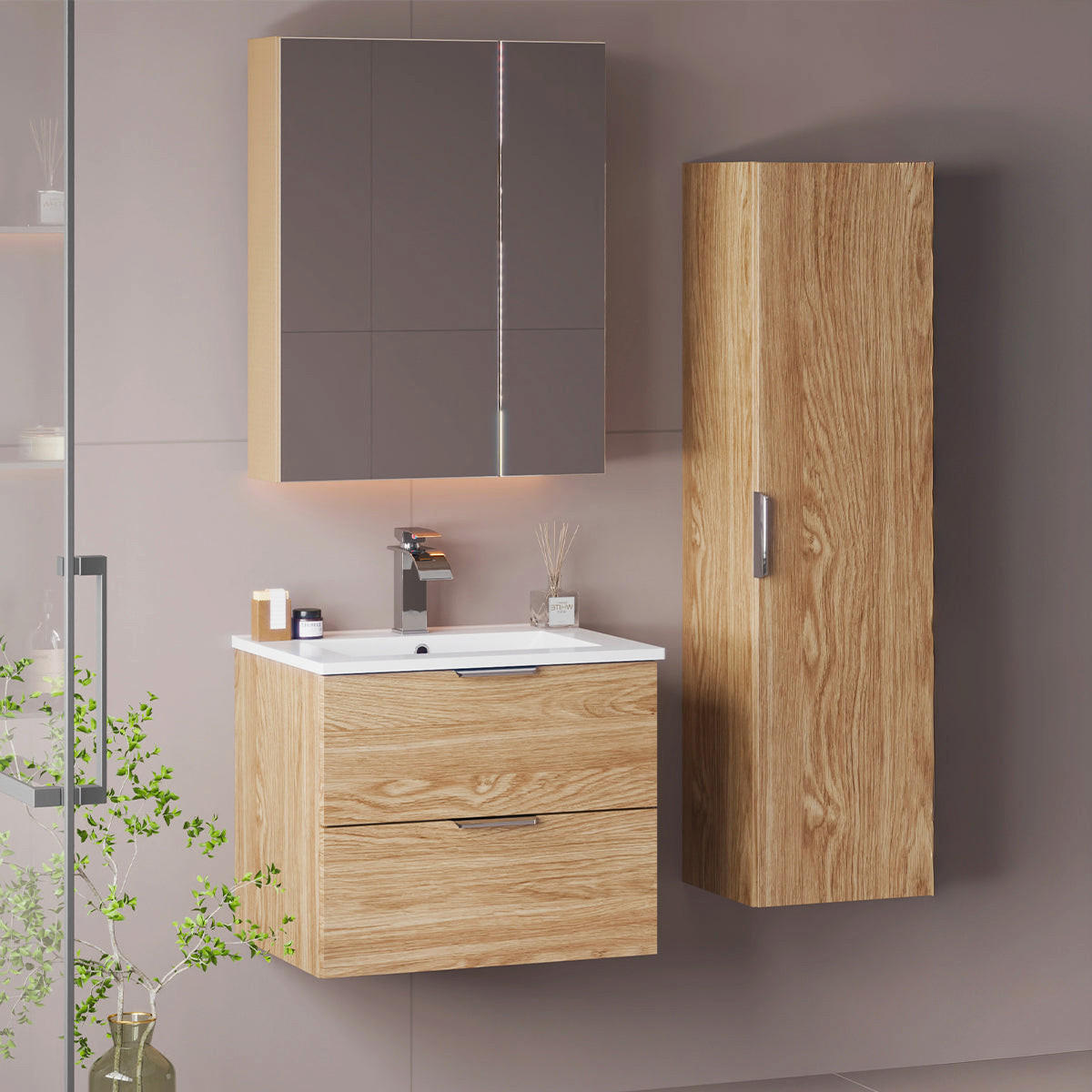 BADMÖBEL 60cm Astrid 2er-Set Holz - Braun, Holzwerkstoff (60/50/45.8cm) - Petits-meubles