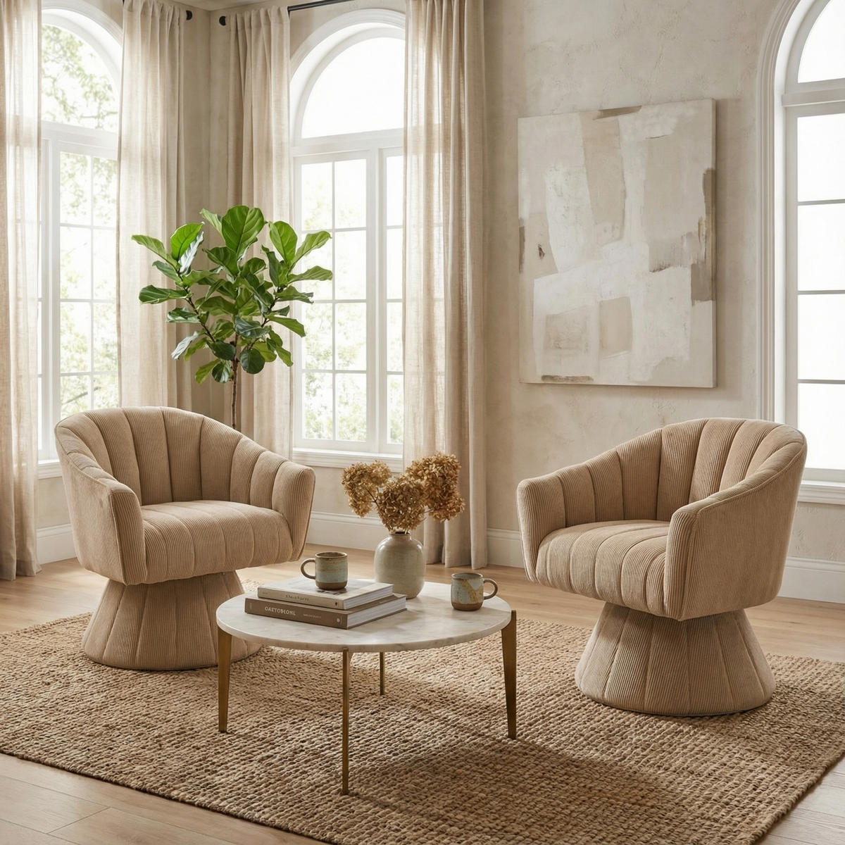 DREHSTUHL Moderner 360° Beige mit Cord-Bezug - Beige, Textil (70/72/66cm) - Urban Meuble