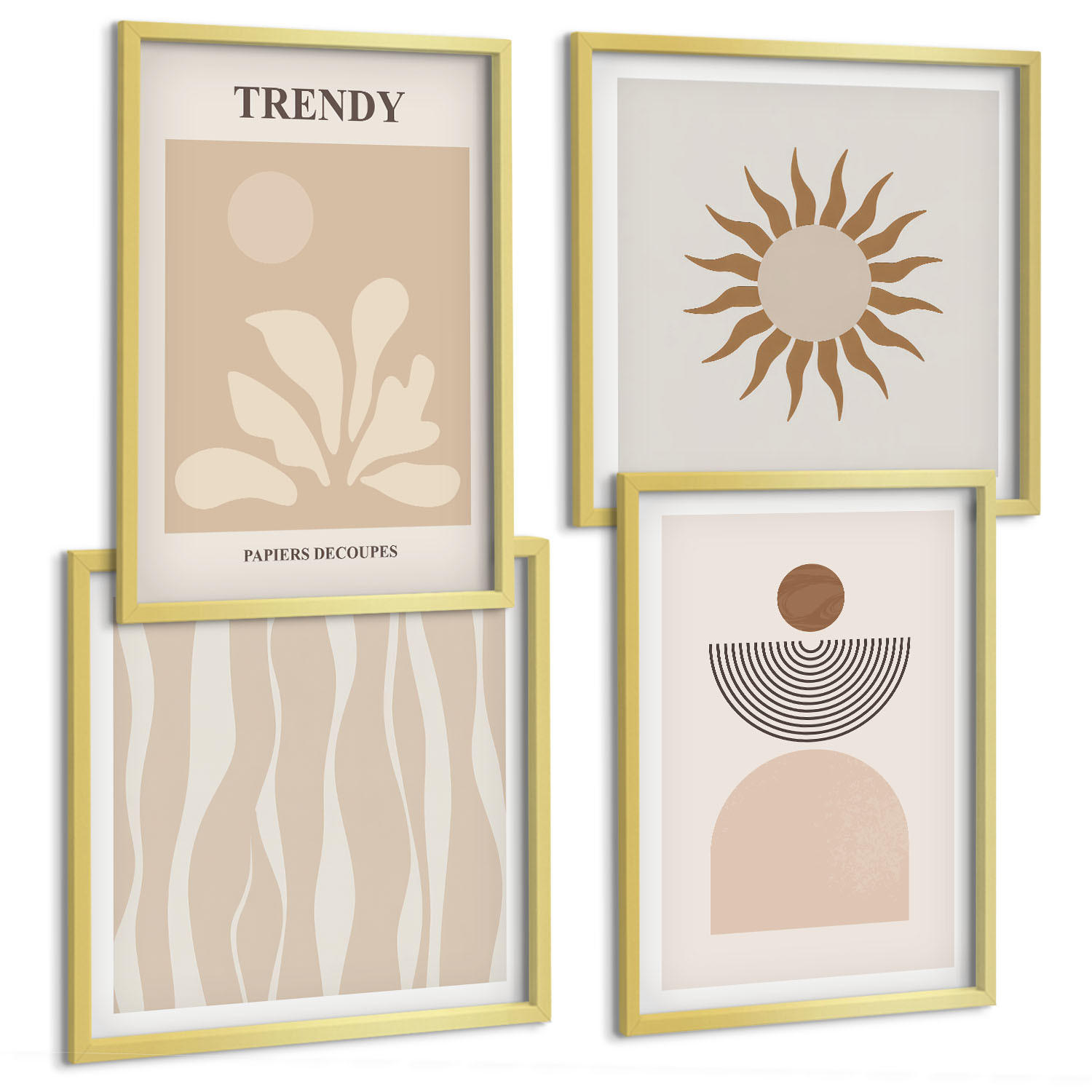 BILDER SET 4er Set - 50x50 cm & 40x60 cm Goldrahmen - Stilvolle abstrakte Beigetöne - Goldfarben, Kunststoff (50/50cm) - TULUP