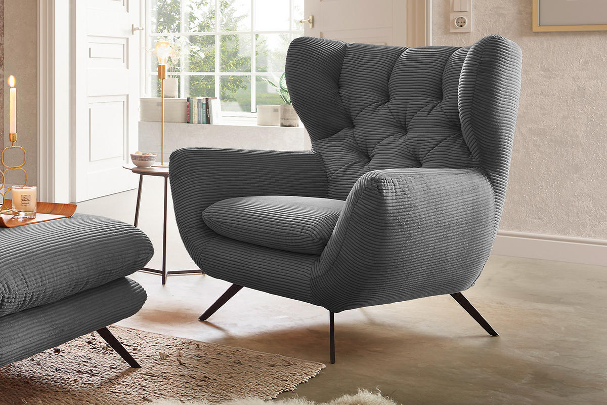 SESSEL CHARME Grau - Schwarz/Grau, Textil/Metall (100/106/95cm) - KAWOLA