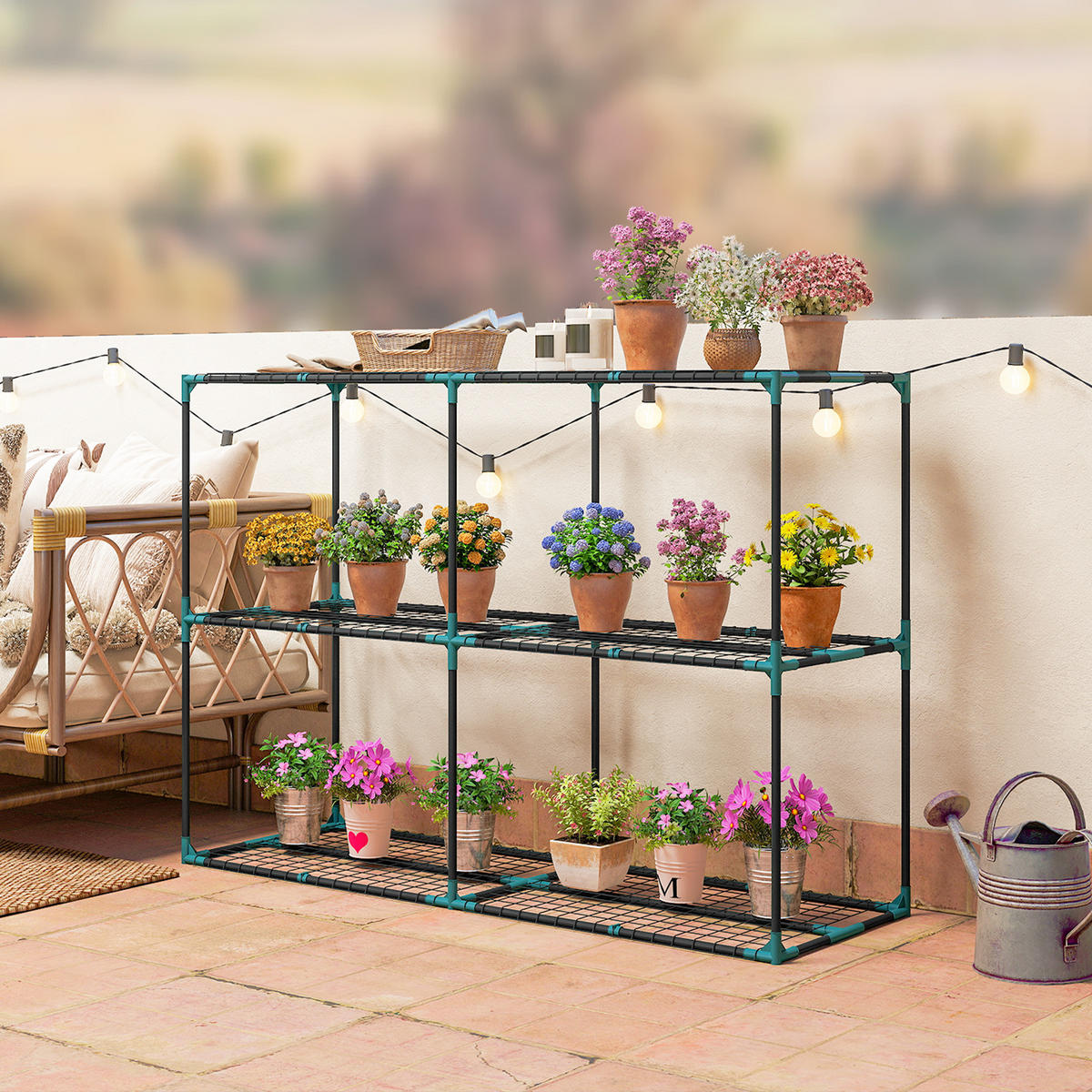 3-ETAGEN Pflanzenständer, 100 cm hoch Blumenständer mit Regalböden, mehrstöckig - Dunkelgrün, Metall (48/100/143cm) - Outsunny