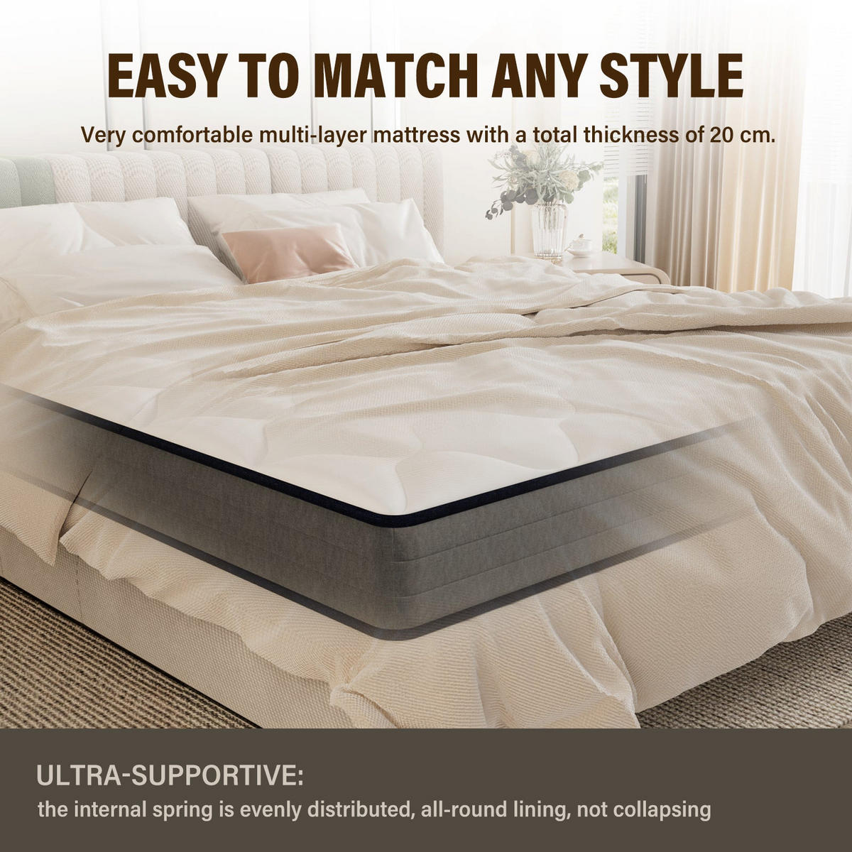 FEDERKERNMATRATZE komfortabel, 160/200 cm, Höhe ca.: 20 cm, ergonomisches 7-Zonen-Design - Multicolor, Textil (160/200cm) - DEWINNER