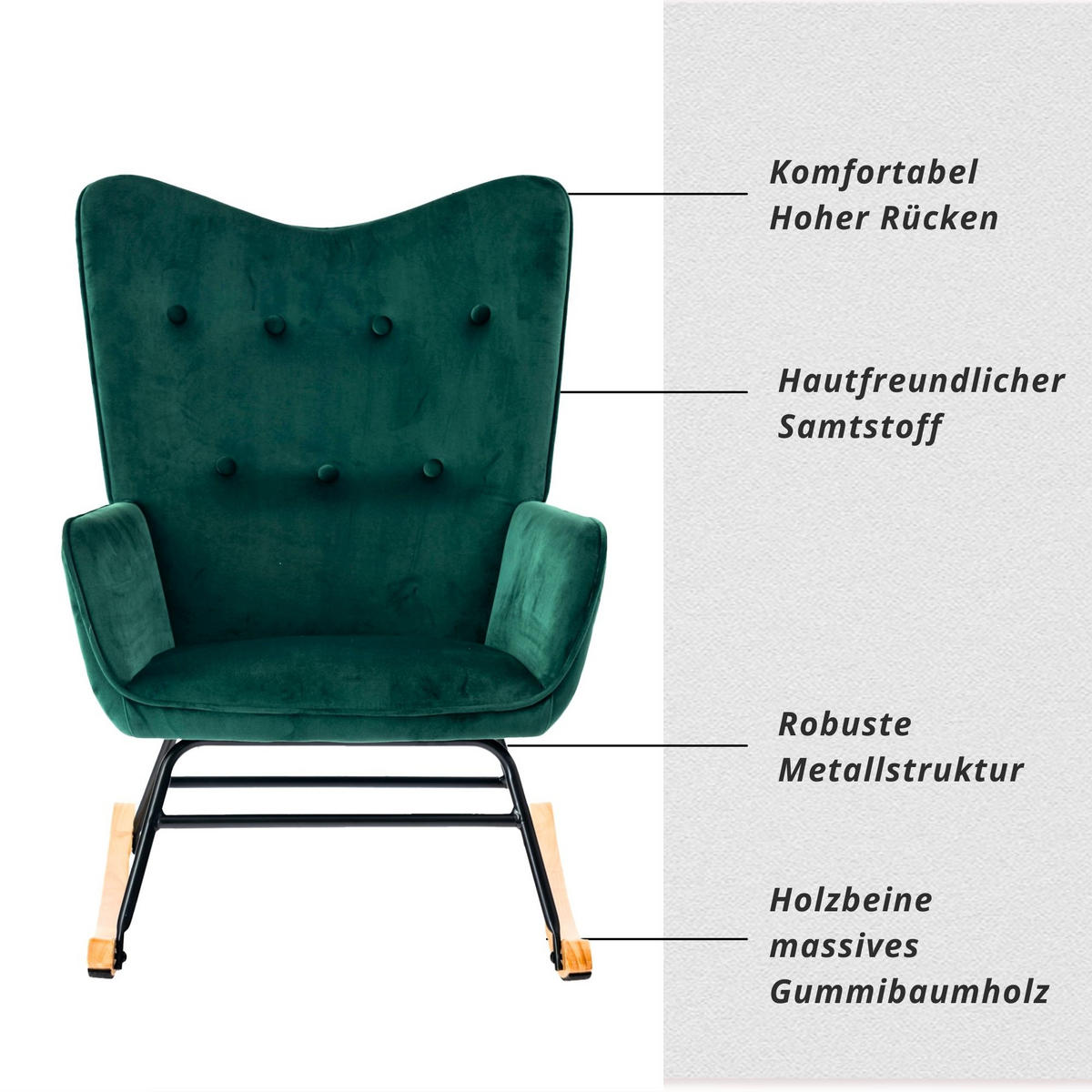 SCHAUKELSESSEL Samt Grün - Dunkelgrün/Eichefarben, Holz/Textil (61/85/81cm) - Urban Meuble