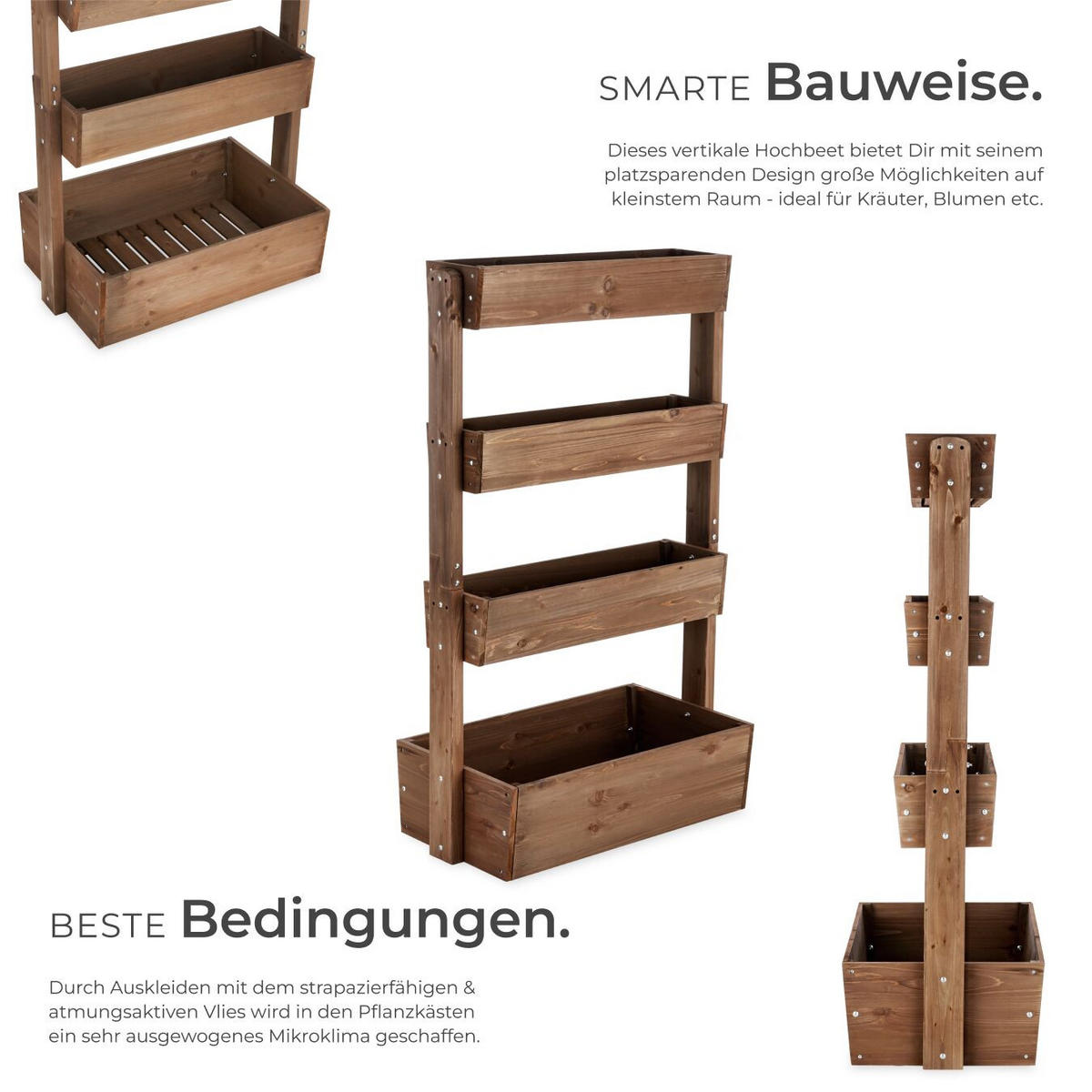 HOCHBEET Flora, inklusive Pflanzvlies, 85 x 45 x 140 cm, braun - Braun, Holz (85/140/45cm) - tectake