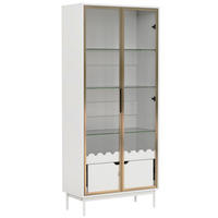 KÜCHENSCHRANK MIT GLASTÜR 75/170,8/35 cm, MDF, Weiß-Gold, HÖHENVERSTELLBARE GLASREGALE, vielseitiger Wohnzimmerschrank - Weiß, Holzwerkstoff (35/170.8/75cm) - Rolipo