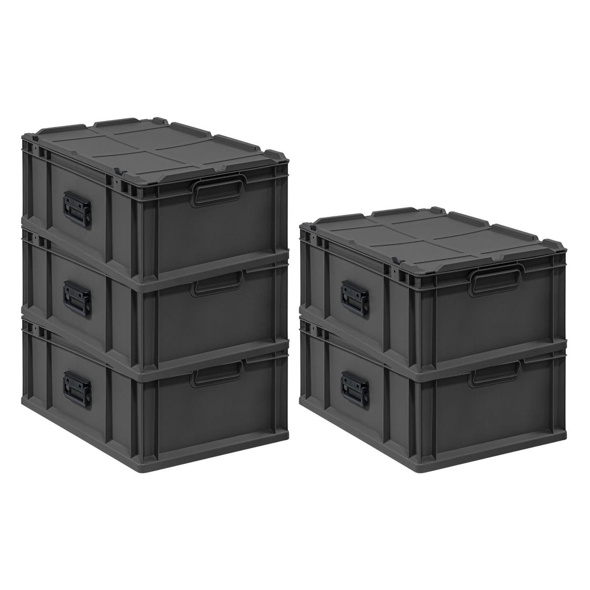 EUROBOX 5x NextGen Portable, HxBxT 23,5x40x60cm, 44 Liter, Schwarz - Schwarz, Kunststoff (40/23.5/60cm) - PROREGAL