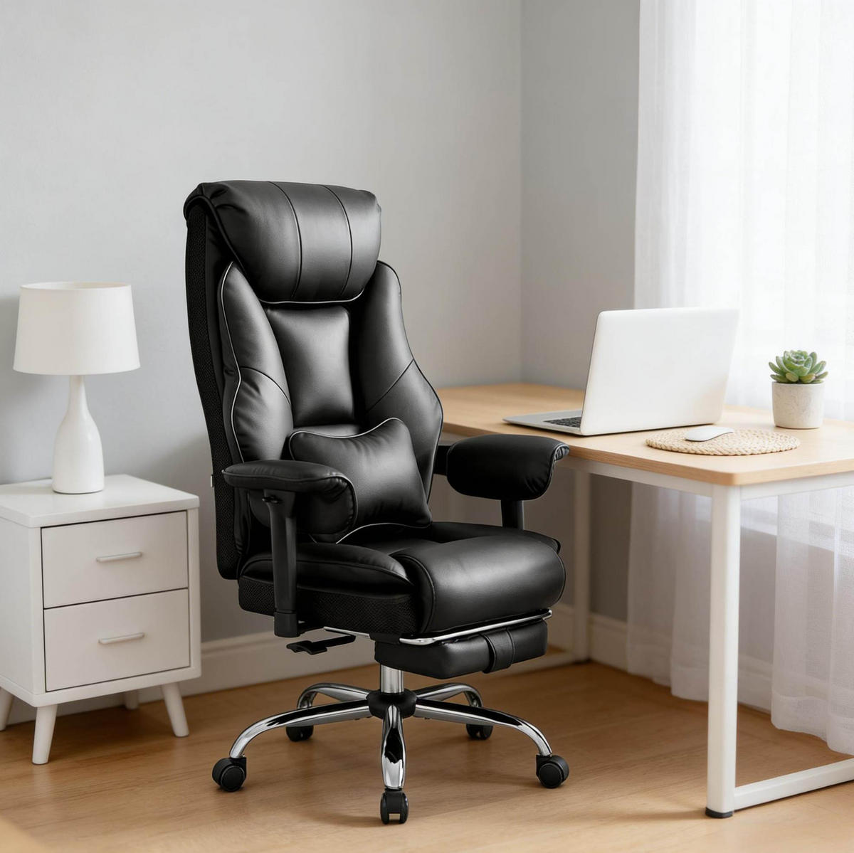 BÜROSTUHL in Schwarz 77x35,5x125,5 cm, höhenverstellbar mit Fußstütze und verstellbarer Rückenlehne - Schwarz, Kunststoff (35.5/125.5/77cm) - IVMEU