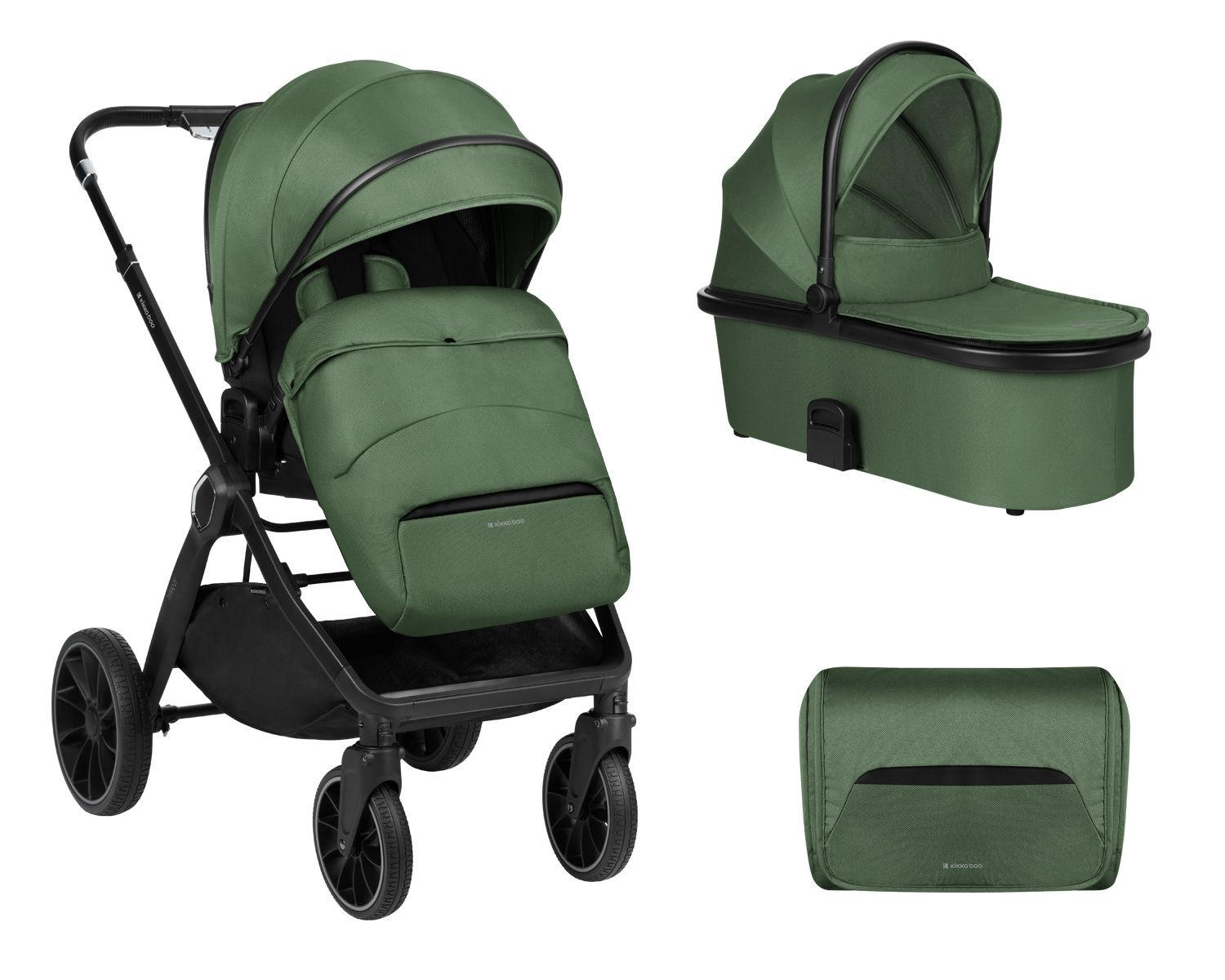 KINDERWAGEN Tiffany 2 in 1 dunkelgrün Babywanne, Sportsitz, Wickeltasche, PU-Räder - Grün, Metall (81/59/102cm) - Kikka boo