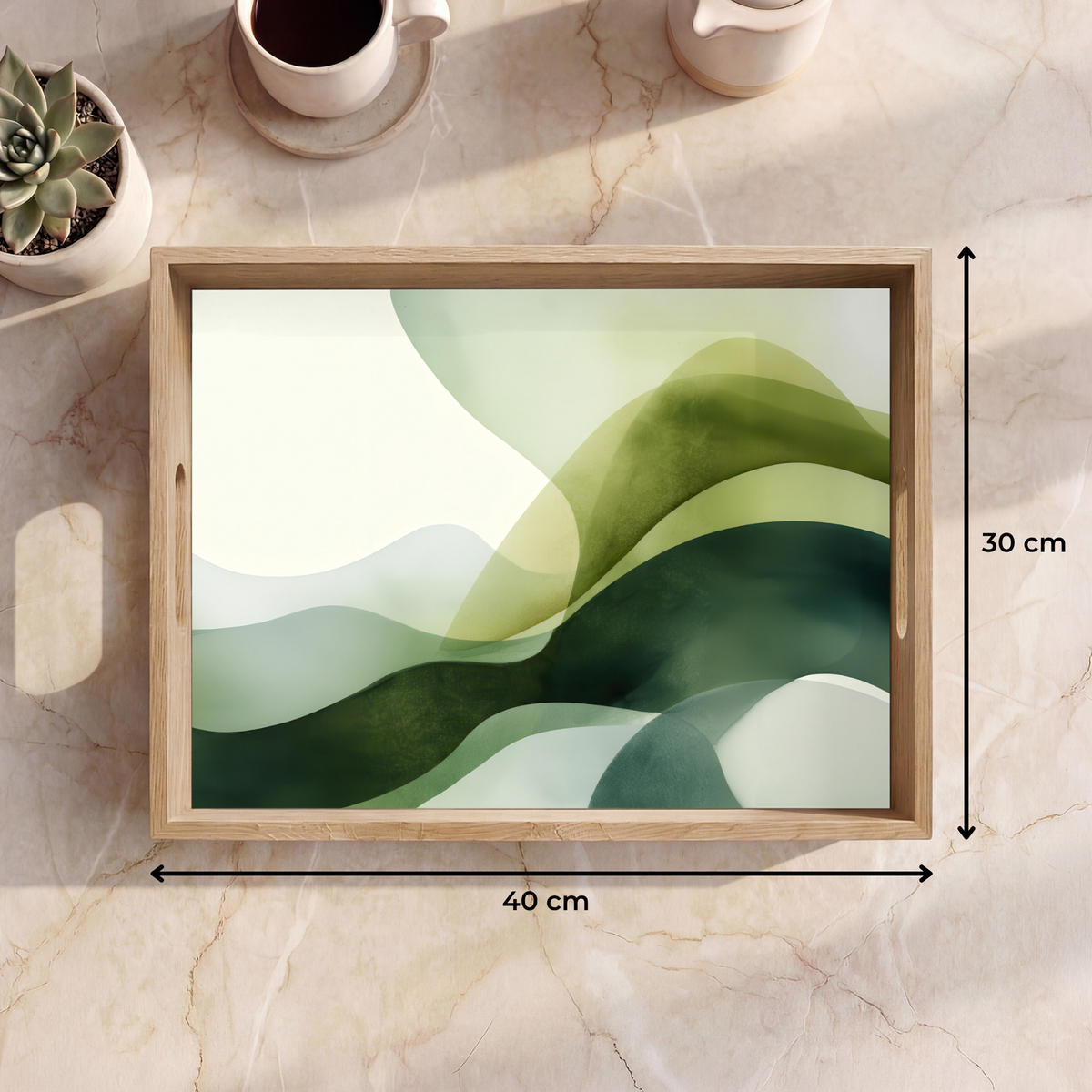 SERVÍROVACÍ PODNOS Vlny - abstraktní - světle zelená - ornamentální 40x30 cm - zelená barva, dřevo (40/5/5cm) - OnlyWow