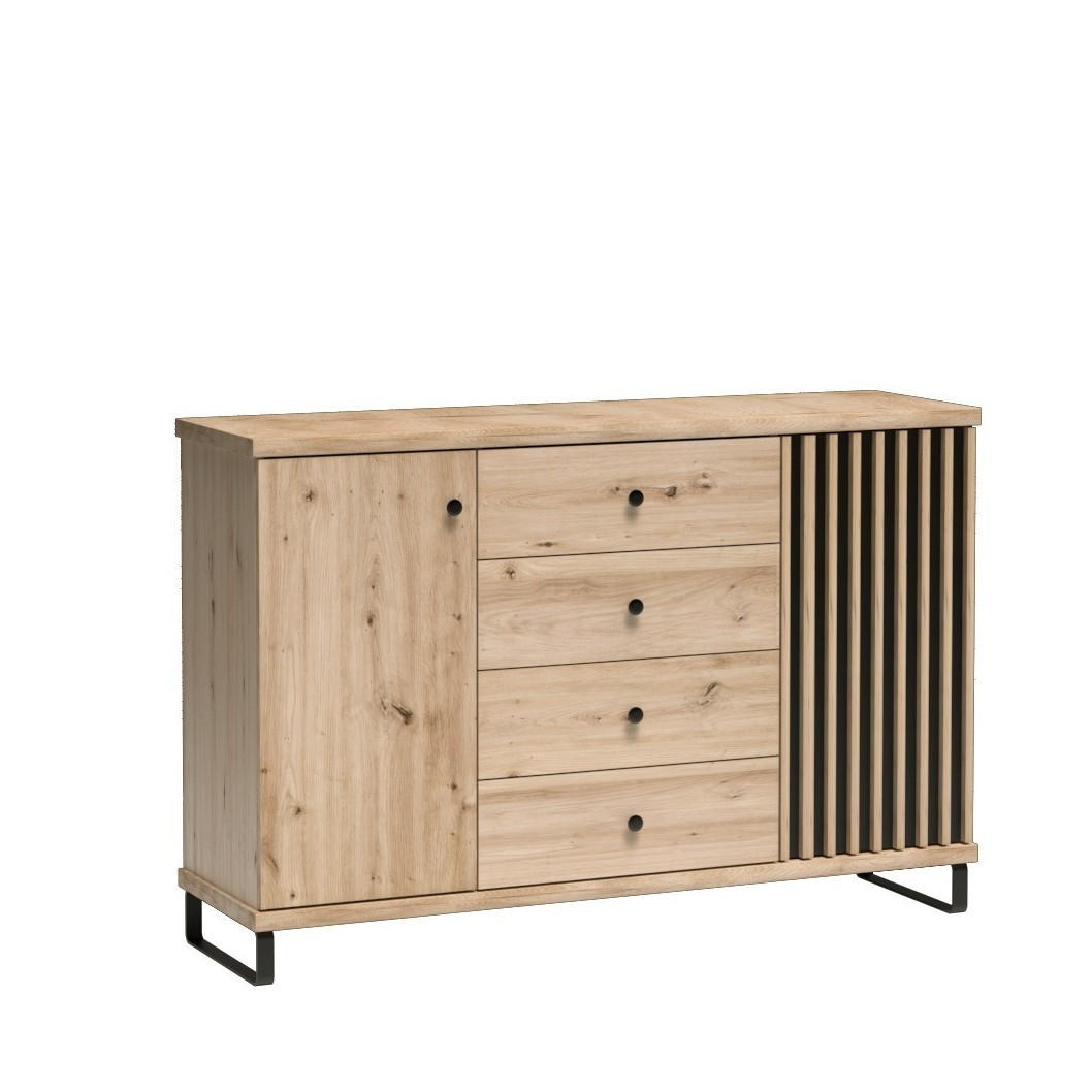 KOMMODE ALMERIA 142,1/85,4/40,6cm mit 4 Schubladen 1 Türen Eiche Artisan - Eiche Artisan, Holzwerkstoff (142.1/85.4/40.6cm) - MASSENO