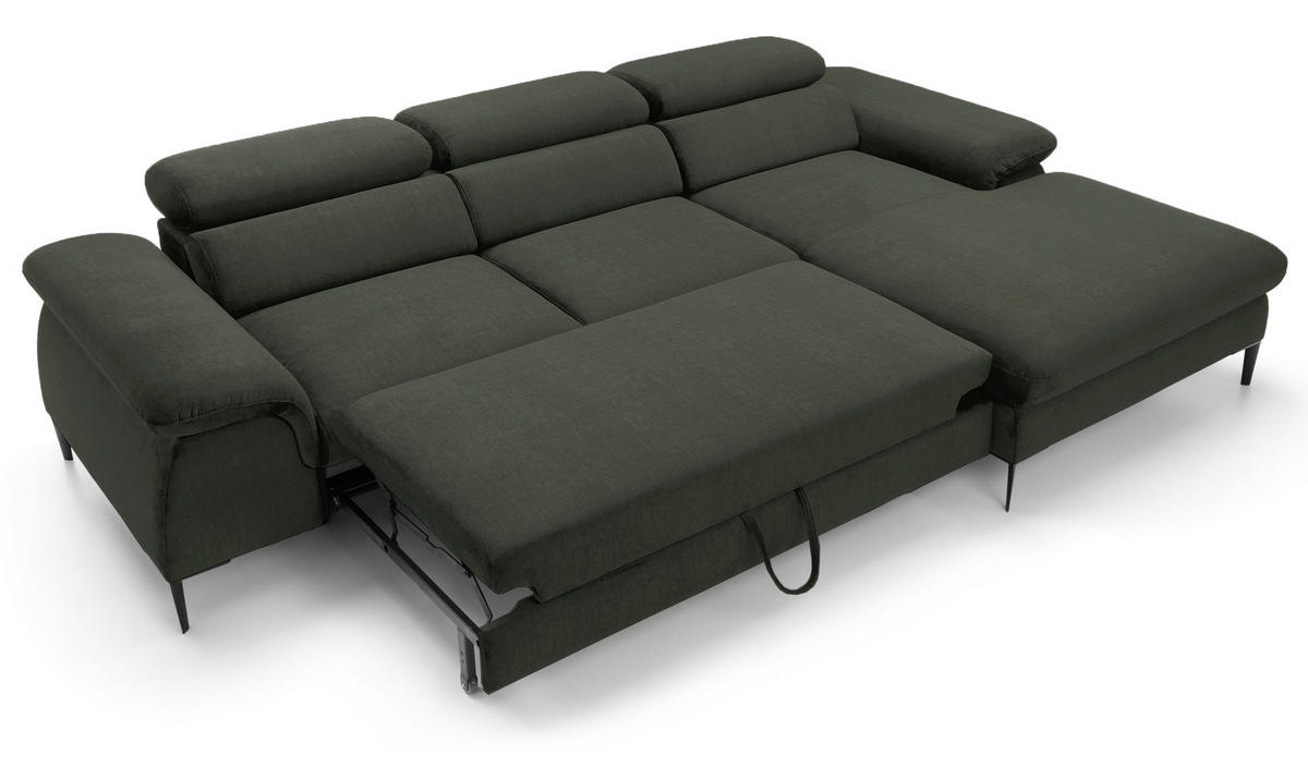 ECKSOFA L-Form 290 cm Amaro M mit Schlaffunktion, Rechts, Grün - Grün, Holz (182/288cm) - Emporius