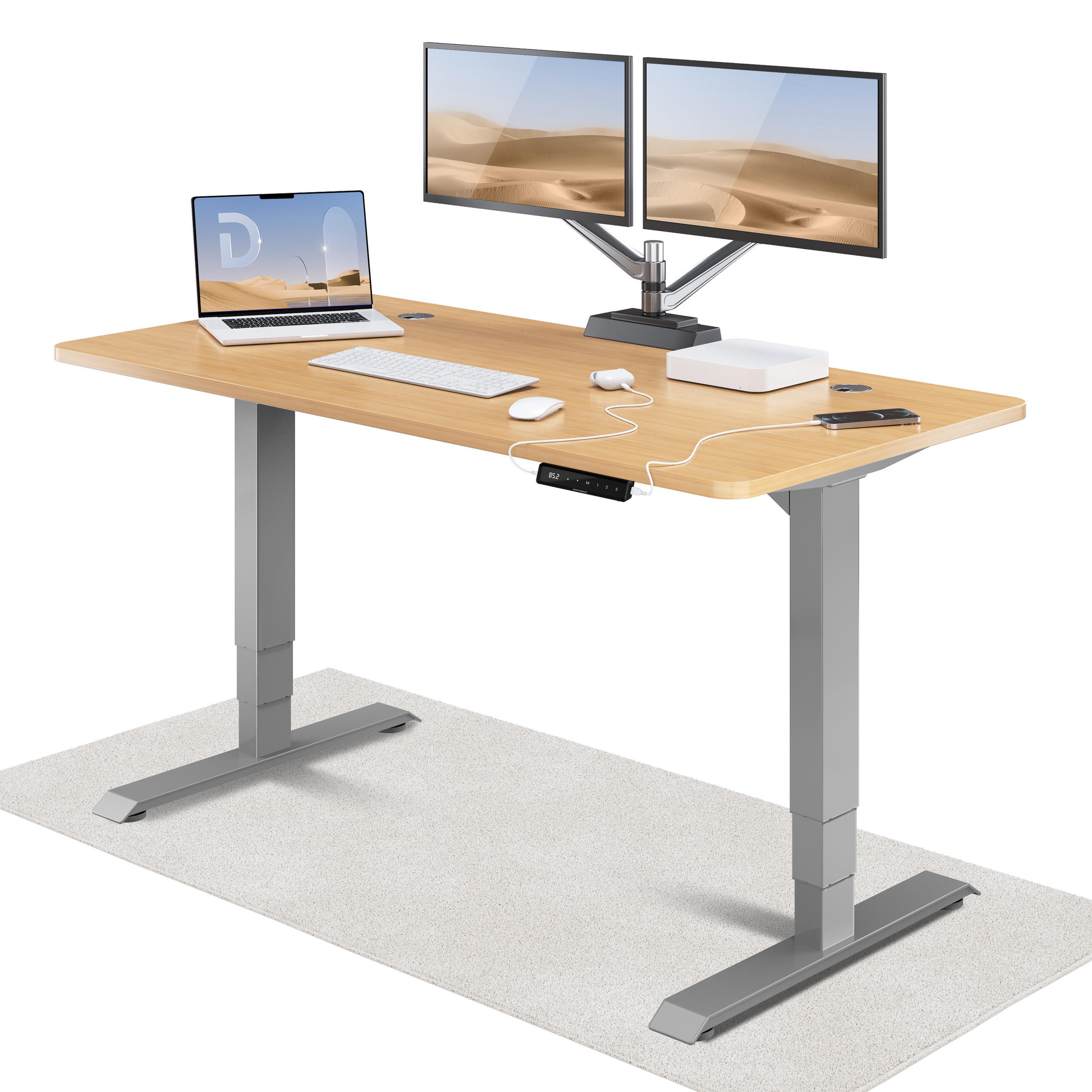 SCHREIBTISCH Elektrisch Höhenverstellbarer HomePro 160x80cm Grau/Eiche mit Memory-Funktion, Anti-Kollisions Technologie - Eichefarben/Grau, Holzwerkstoff (80/160/62cm) - Desktronic