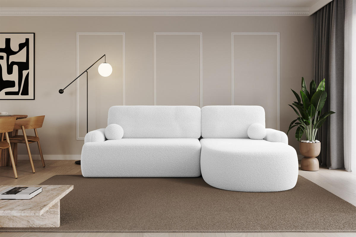 ECKSOFA mit Schlaffunktion und Bettkasten LIRA-L - 264x172x89 Weiß - Weiß, Holzwerkstoff/Textil (172/264cm) - ALTDECOR