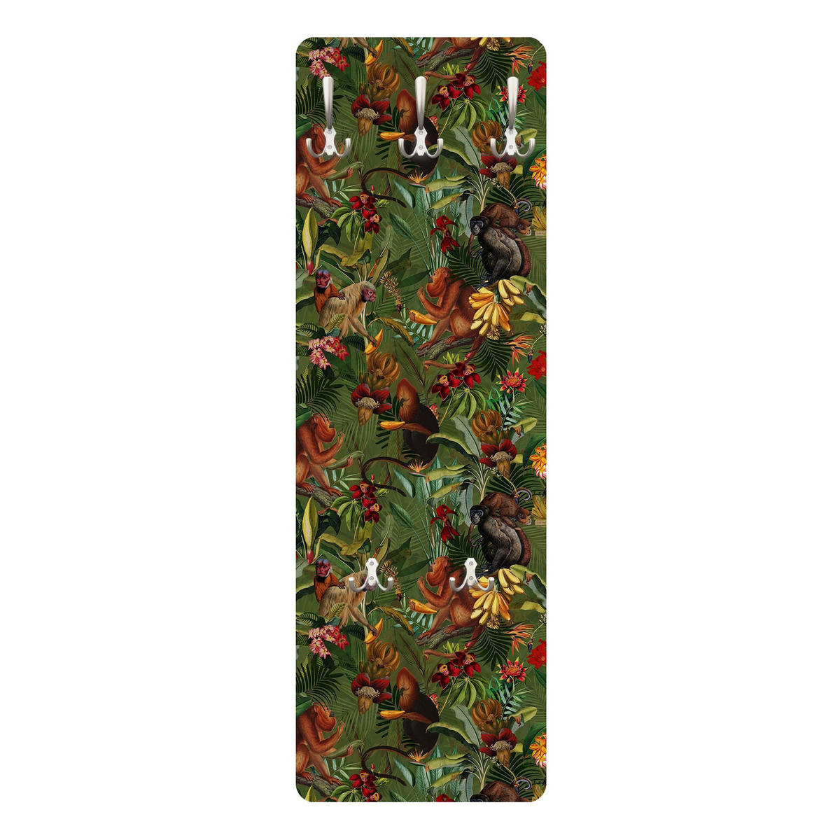 WANDGARDEROBE - Tropische Blumen mit Affen 34/105 cm - Grün, Holzwerkstoff (34/105/1.6cm) - Bilderwelten