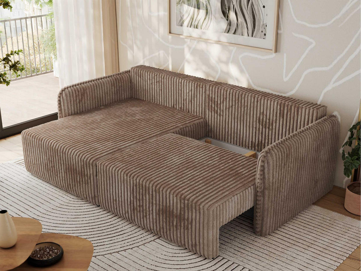 ECKSCHLAFSOFA MESTO L Braun Cord - links - Schwarz/Braun, Kunststoff/Textil (227/147cm) - MKS