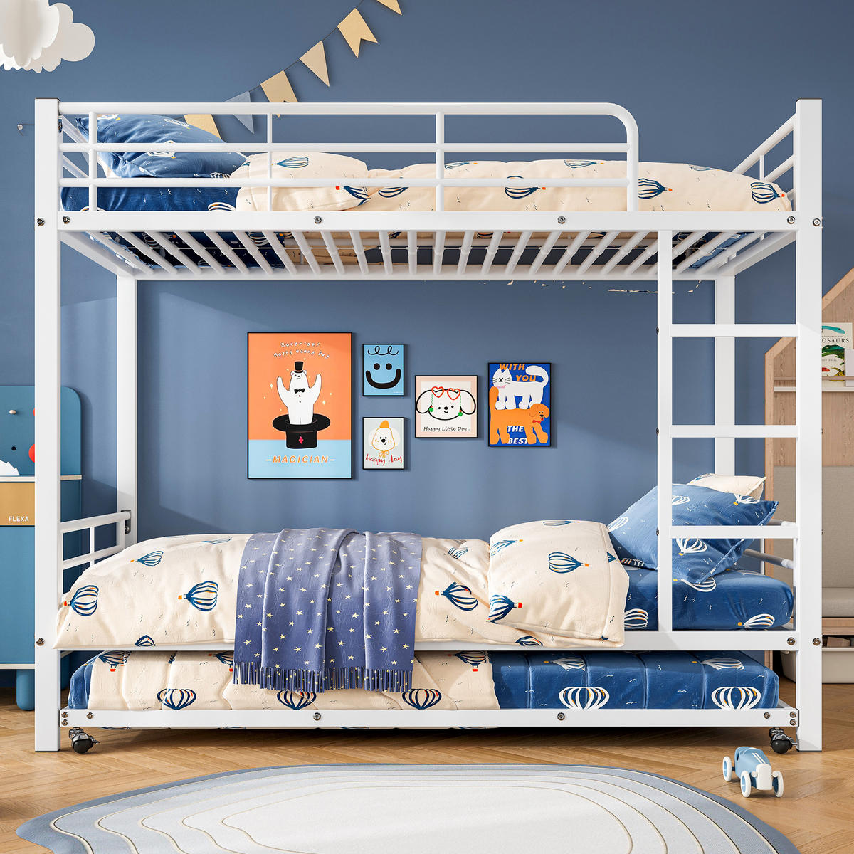 ETAGENBETT 90x200cm&90x190cm mit Ausziehbett in Weiß - Weiß, Metall (90/200cm) - KOMHTOM