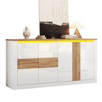 SIDEBOARD 140x35x70cm Weiß Eiche mit RGB LED und 4 Türen - Weiß/Naturfarben, Holzwerkstoff (140/70/35cm) - FLIEKS