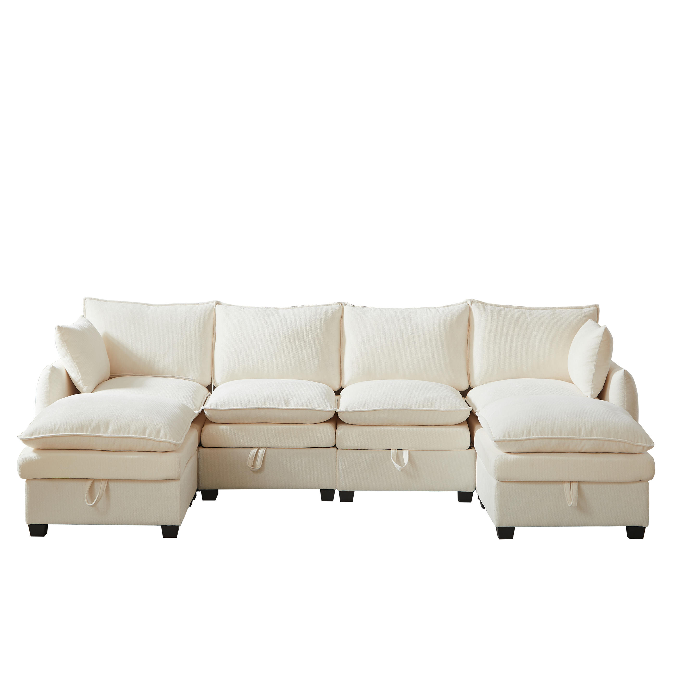 WOHNLANDSCHAFT 281/147/89 cm Beige mit 2 Fußhocker - Beige, Textil (281/89/147cm) - Oxeza