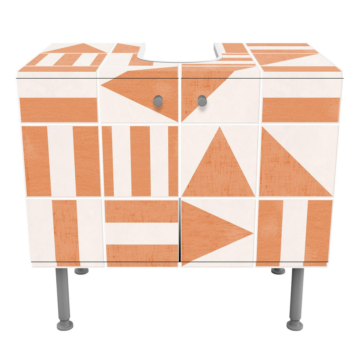WASCHBECKENUNTERSCHRANK Fliesen mit geometrischen Formen Apricot Shabby 60/55/35 cm - Orange, Holzwerkstoff (60/55/35cm) - Bilderwelten