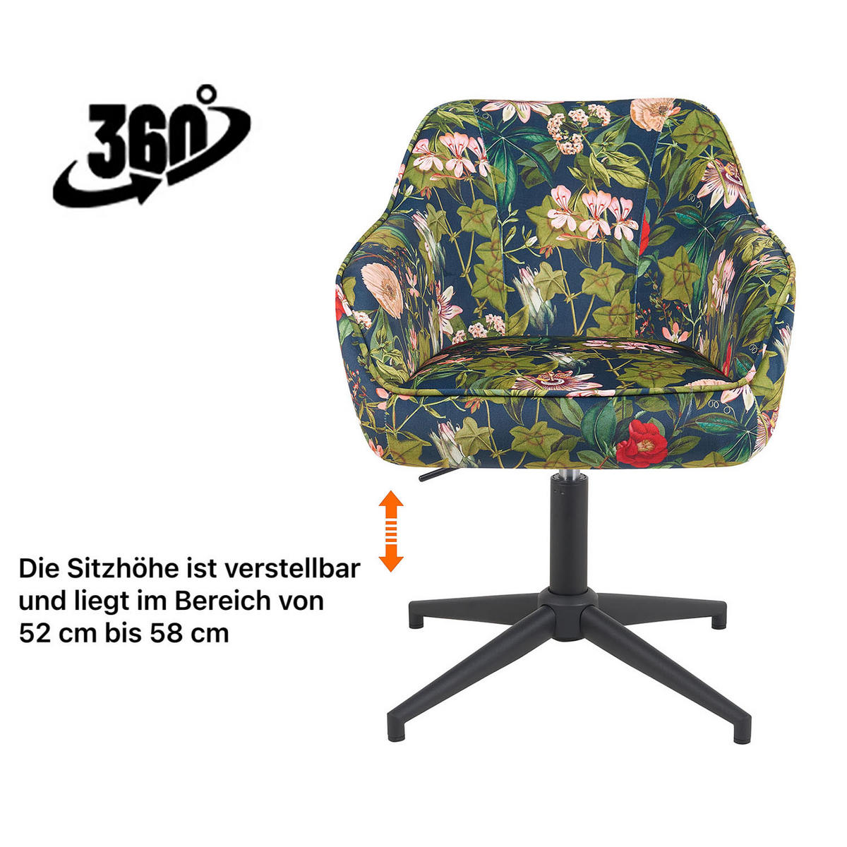 BÜROSTUHL Mika-Caro - Multicolor/Schwarz, Textil/Metall (60/79/61cm) - DUBI Möbel