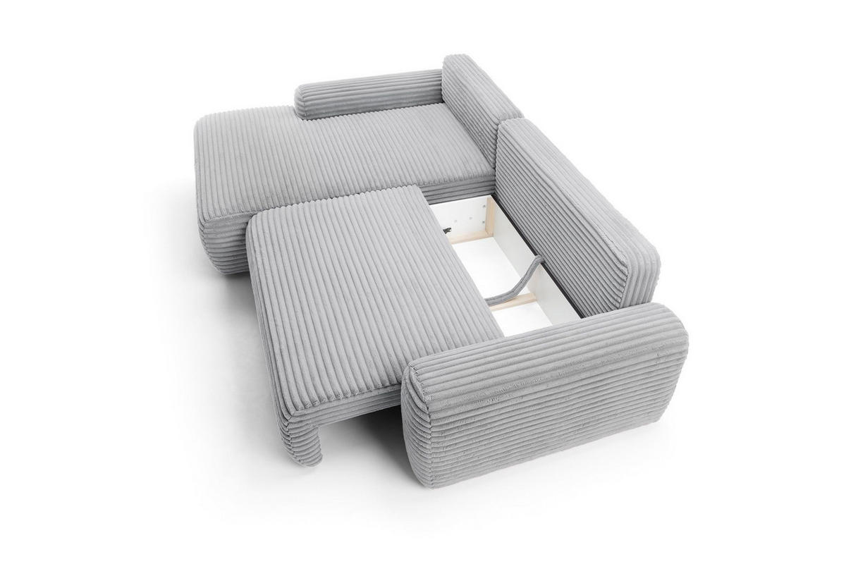 ECKSOFA OSSO Grau Velours-Stoff mit Schlaffunktion - Grau, Holz (264/162cm) - MASSENO