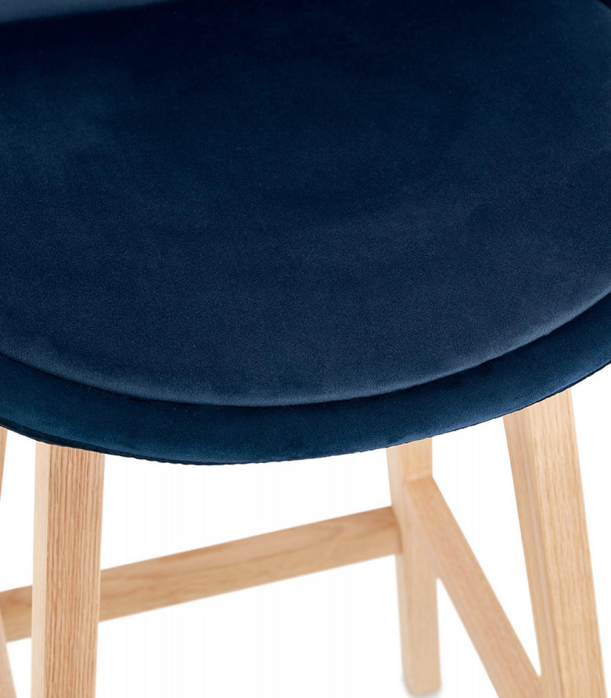 BARHOCKER mittelhoch mit Samt Sitz MORISS, Blau-Beige 48x56x103 cm - Blau/Eichefarben, Eichenholz/Holz (48/103/56cm) - KADIMA DESIGN