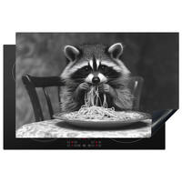 HERDABDECKPLATTE Waschbär - Niedlich - Pasta - Tischtuch - Schwarz - Weiß Ceranfeldabdeckung 80x52 cm - Grau, Kunststoff (80/52/0.2cm) - MuchoWow
