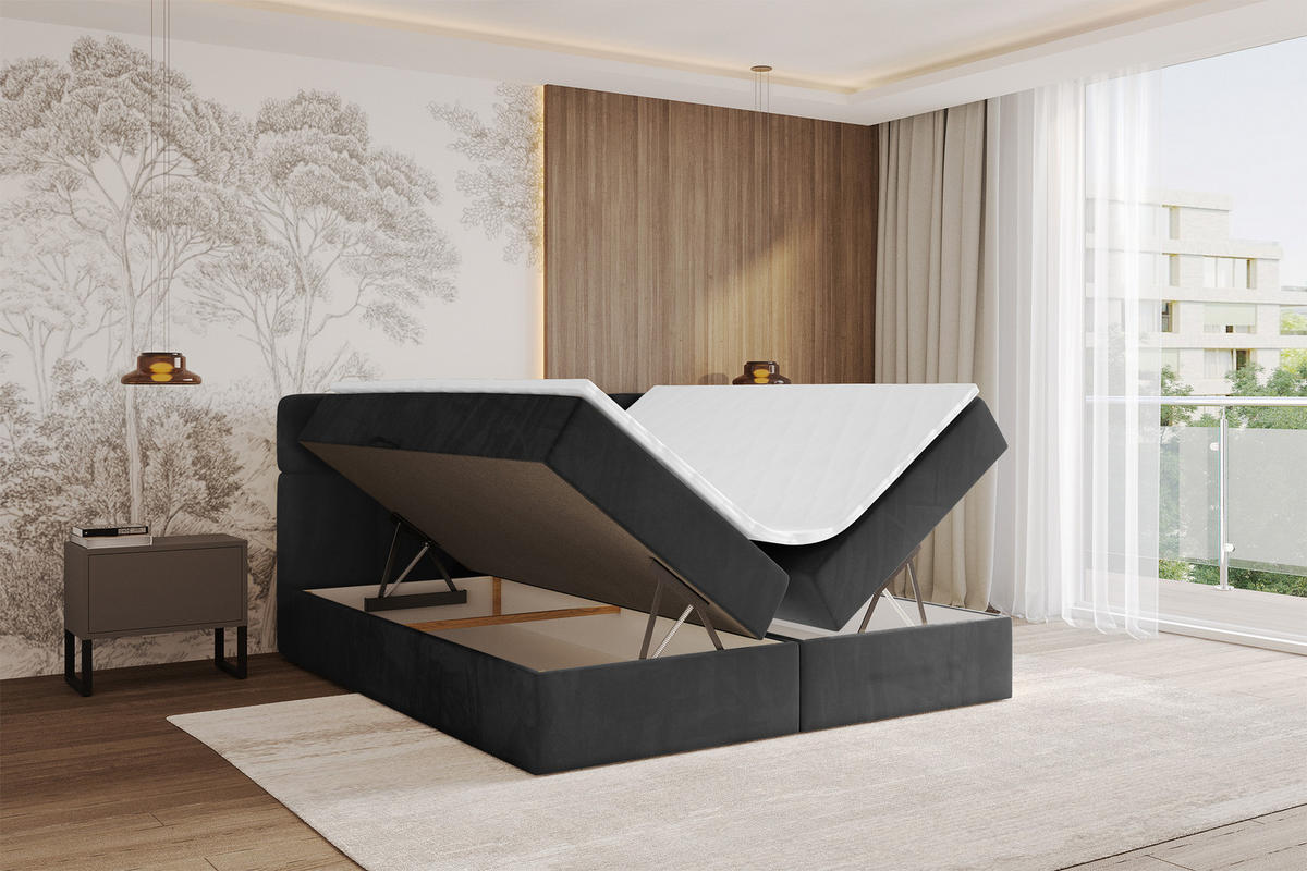 BOXBETT mit Matratze H4 - FAMA - 180x200 cm Schwarz Casablanca - Schwarz, Holzwerkstoff (180/200cm) - ALTDECOR