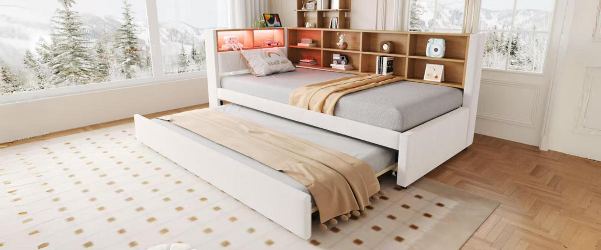BETT 90/200 cm Beige aus Flanell mit Bett und LED - Beige, Textil (90/200cm) - OKMYHOME