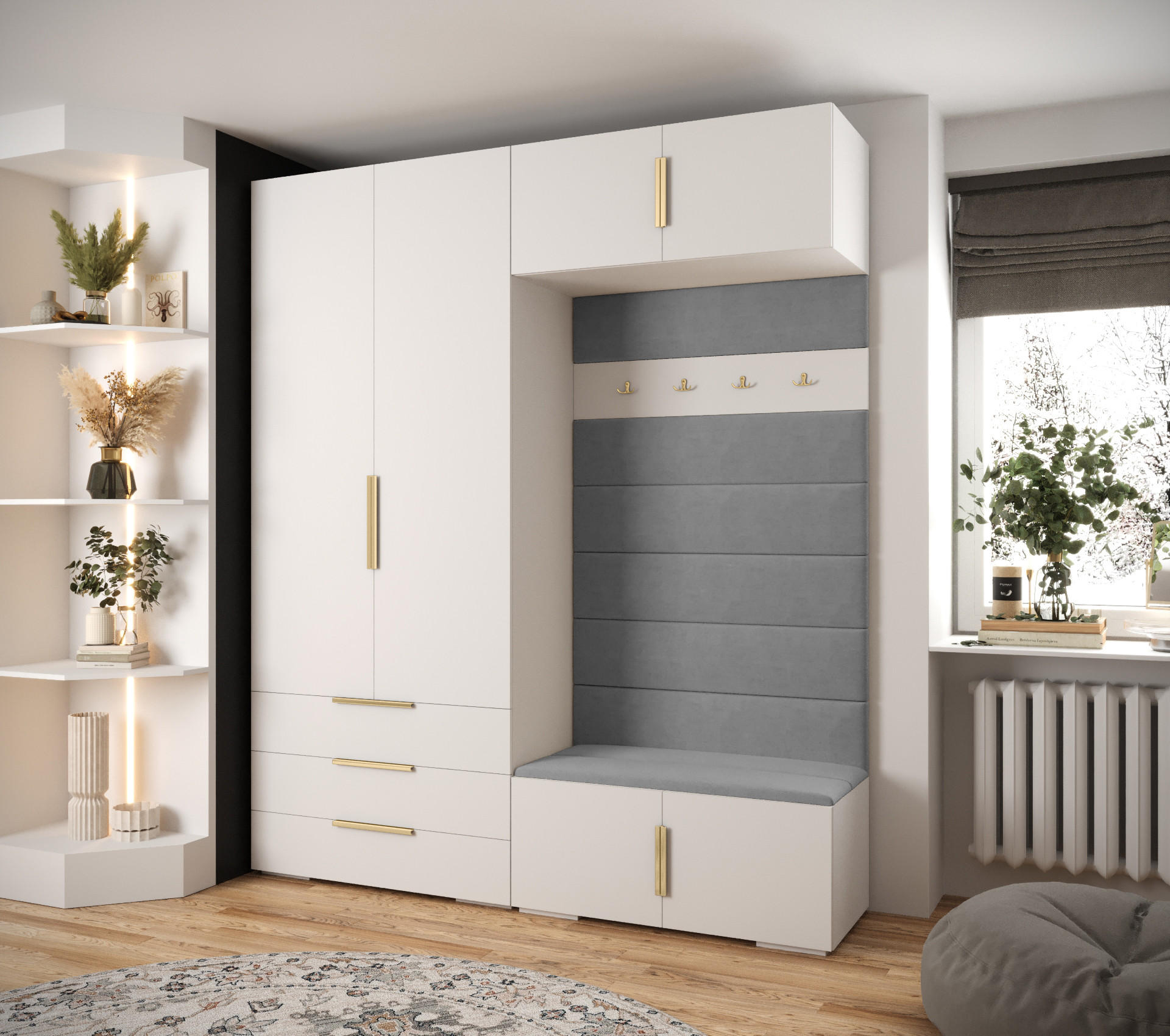 GARDEROBEN-SET 236,7/200/47 - Goldfarben/Weiß, Holz/Kunststoff (200/236.7/47cm) - Abiks Möbel