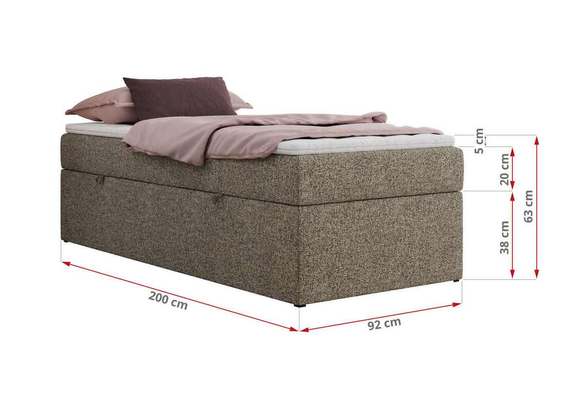 BOXBETT ZERO 90/200 - Grau Struktur - H4 - Topper Visco - Grau, Textil (90/200cm) - MKS
