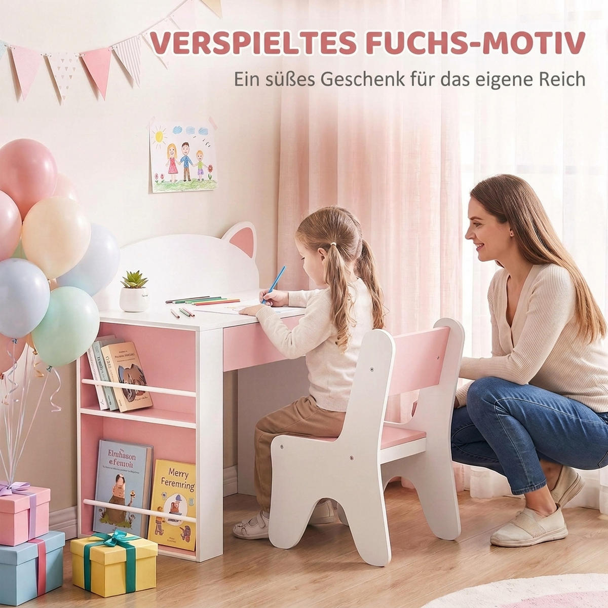 KINDERSITZGRUPPE 2er Set Spanplatte MDF Rosa - Rosa/Weiß, Holzwerkstoff (41.2/74.5/80cm) - AIYAPLAY