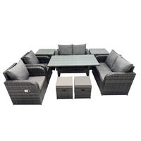 Gartenmöbelset mit Esstisch,Beistelltisch Polyrattan Dunkelgrau 8-Sitzer - Dunkelgrau/Grau, Glas/Kunststoff - Fimous