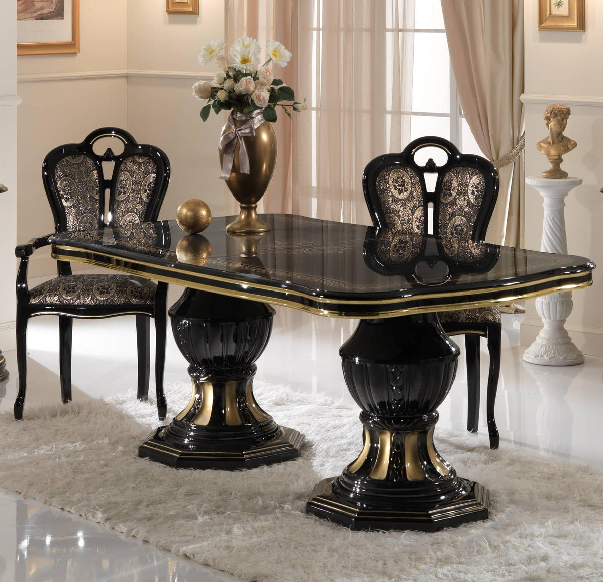 ESSTISCH BELLA in Schwarz/Gold 185 - 230 cm - Schwarz Hochglanz/Goldfarben, Holzwerkstoff (105/185/75cm) - Interdesign24