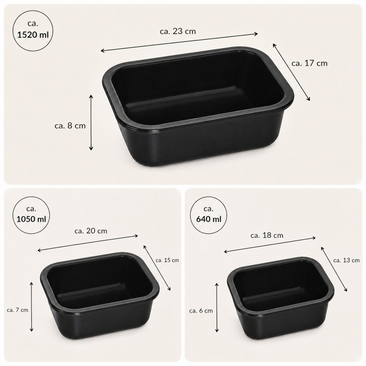 FRISCHHALTEDOSEN LUND Meal Cubes 3-er Set schwarz - Schwarz, Glas (24/18/19cm) - Mulex