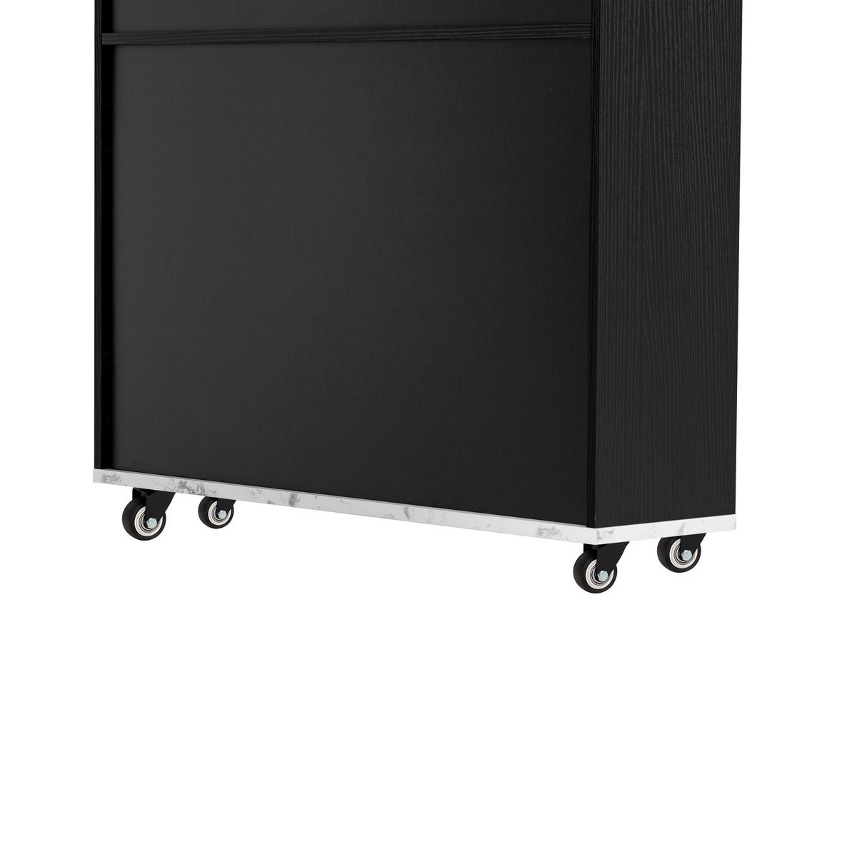 KÜCHENINSEL aus MDF 50.5-187.5x110.5x95.5 cm Schwarz mit Ausziehtisch & Steckdosen - Schwarz, Holzwerkstoff (187.5/95.5/110.5cm) - Modfu