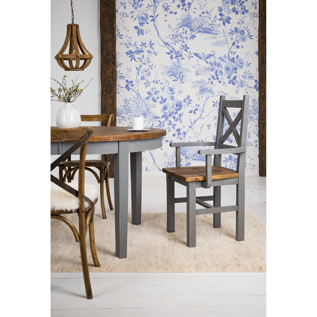 ESSTISCH mit Ausziehfunktion - recycelter Kiefer massiv - Kieferfarben/Grau, Holz (120/120/79cm) - home24