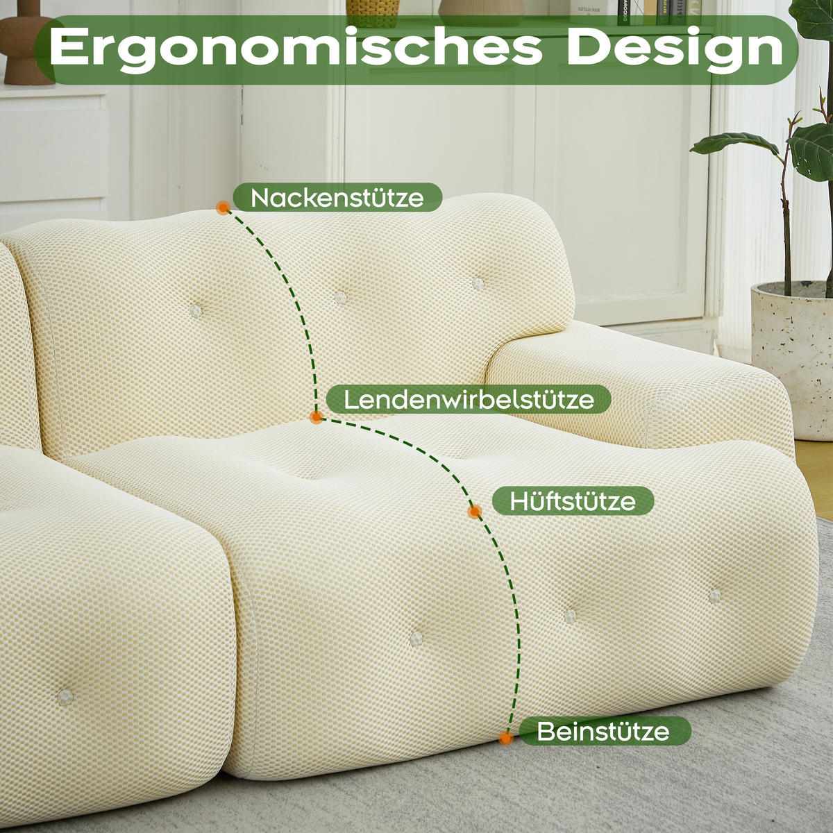 2-SITZER SOFA Beige mit Armlehnen und Knopfverzierung - Beige, Textil (224/66/104cm) - WISHDOR